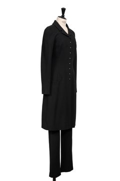 Fall 2002 CHANEL Black Coat Dress / Long Jacket and Trousers Suit Pearl Buttons