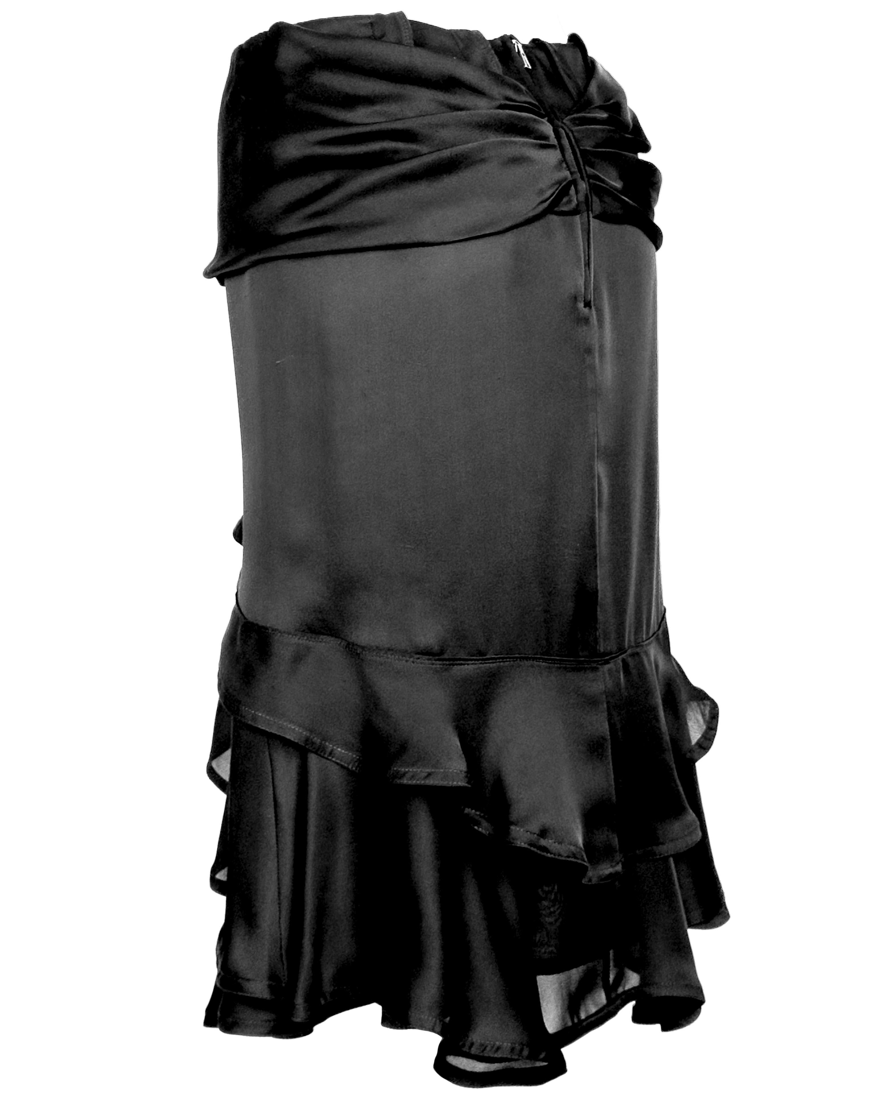 Fall 2002 Yves Saint Laurent/YSL by Tom Ford Black Ruffled Silk Skirt In Good Condition For Sale In Toronto, Ontario