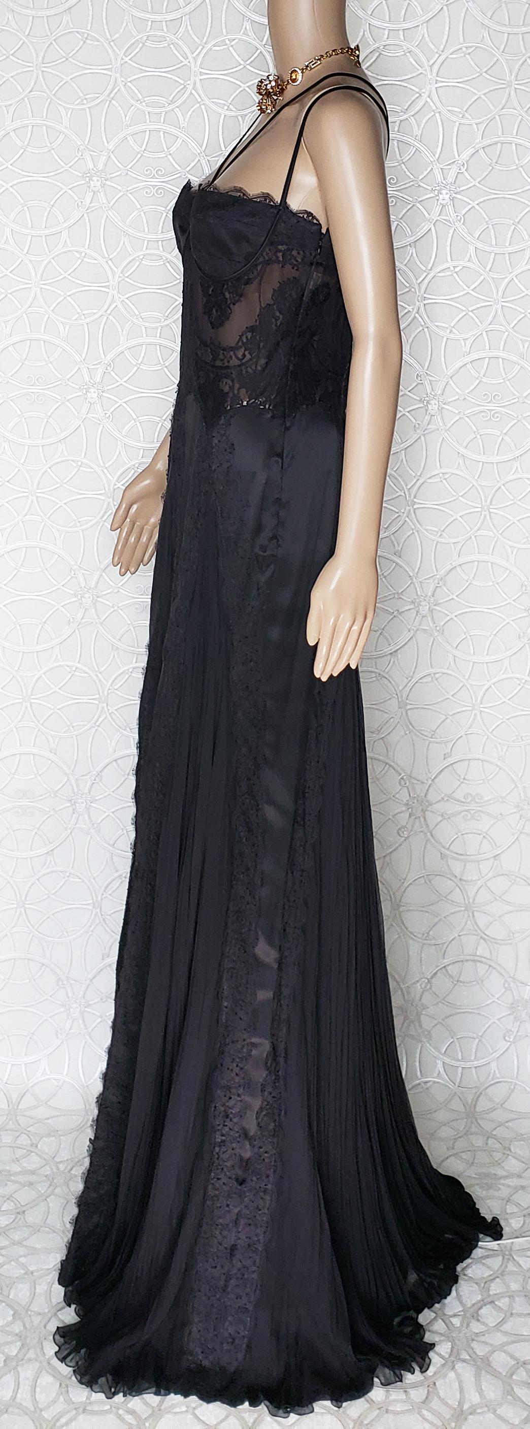 Women's Fall 2003/2004 VINTAGE VERSACE BLACK SILK DRESS GOWN W/SHEER LACE Bodice  For Sale