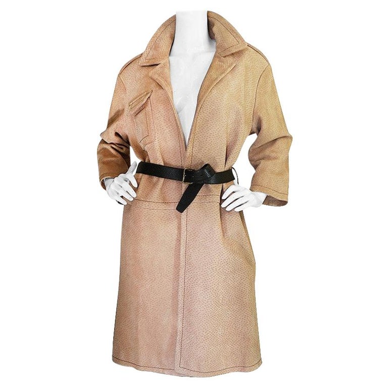 Fall 2003 Runway Ostrich Print Prada Leather Coat For Sale