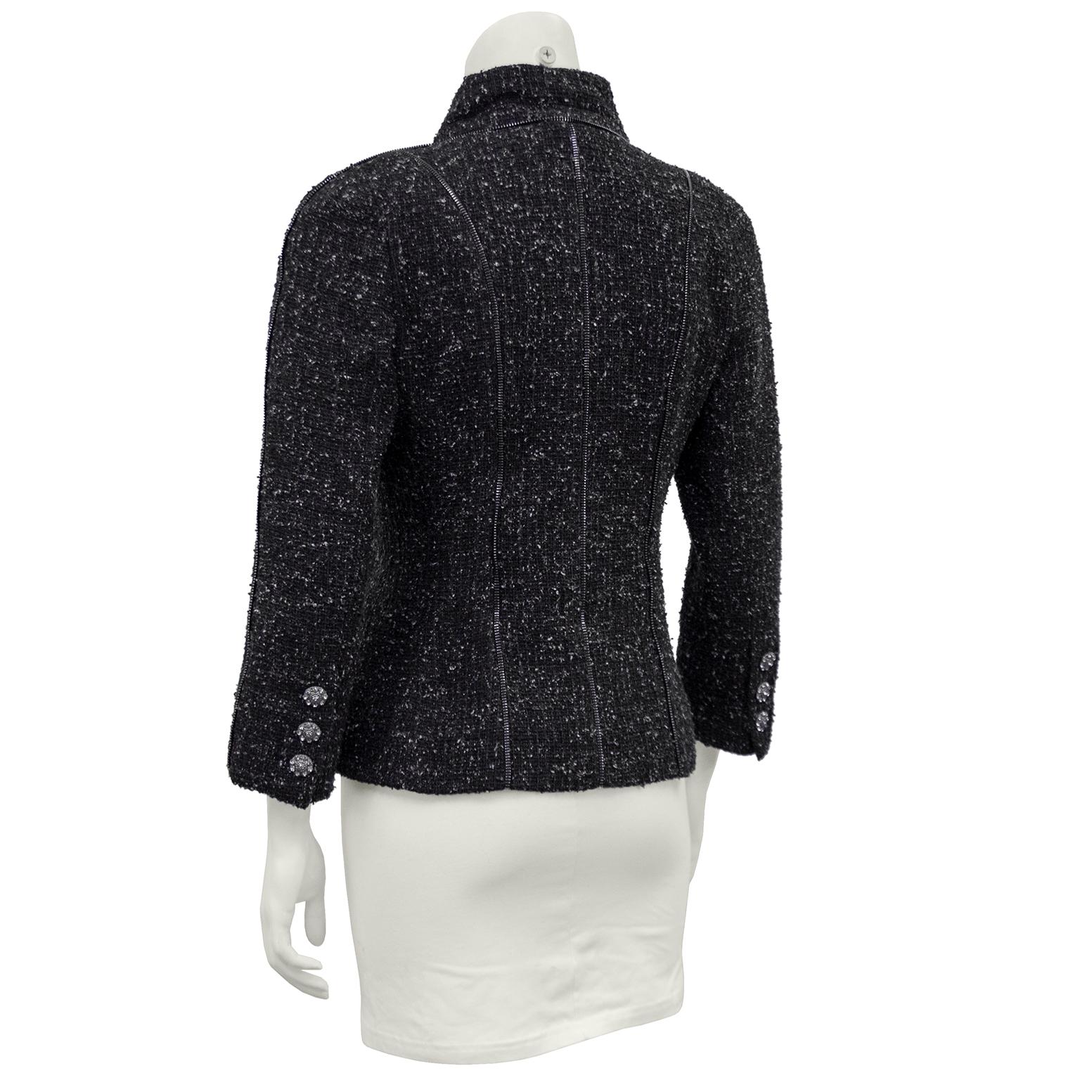 Gris Automne 2008 Chanel - Blazer croisé en bouclette gris acier en vente