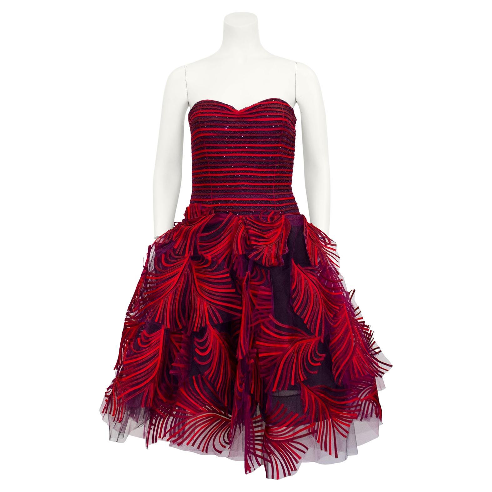Fall 2009 Oscar de la Renta Red and Black Strapless Cocktail Dress 