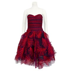 Fall 2009 Oscar de la Renta Red and Black Strapless Cocktail Dress 