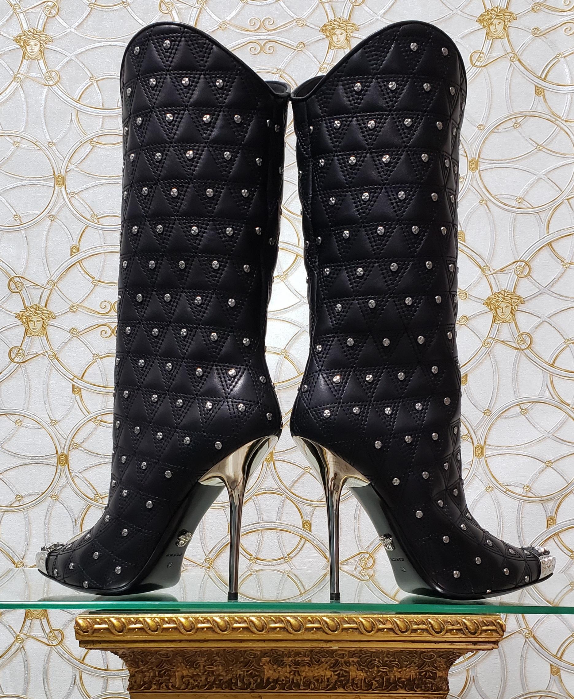 Fall/2013 L # 2 NEW VERSACE BLACK LEATHER STUDDED WESTERN STILETTO Boots 39 3