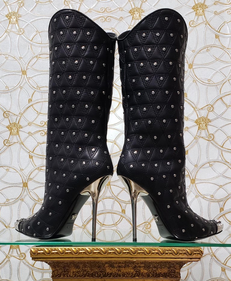 Fall/2013 L # 2 NEW VERSACE BLACK LEATHER STUDDED WESTERN STILETTO ...
