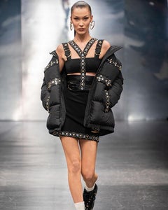Fall 2019 L# 11 VERSACE BLACK S&M BANDAGE CRYSTAL MEDUSA STUDDED DRESS IT 38 - 2