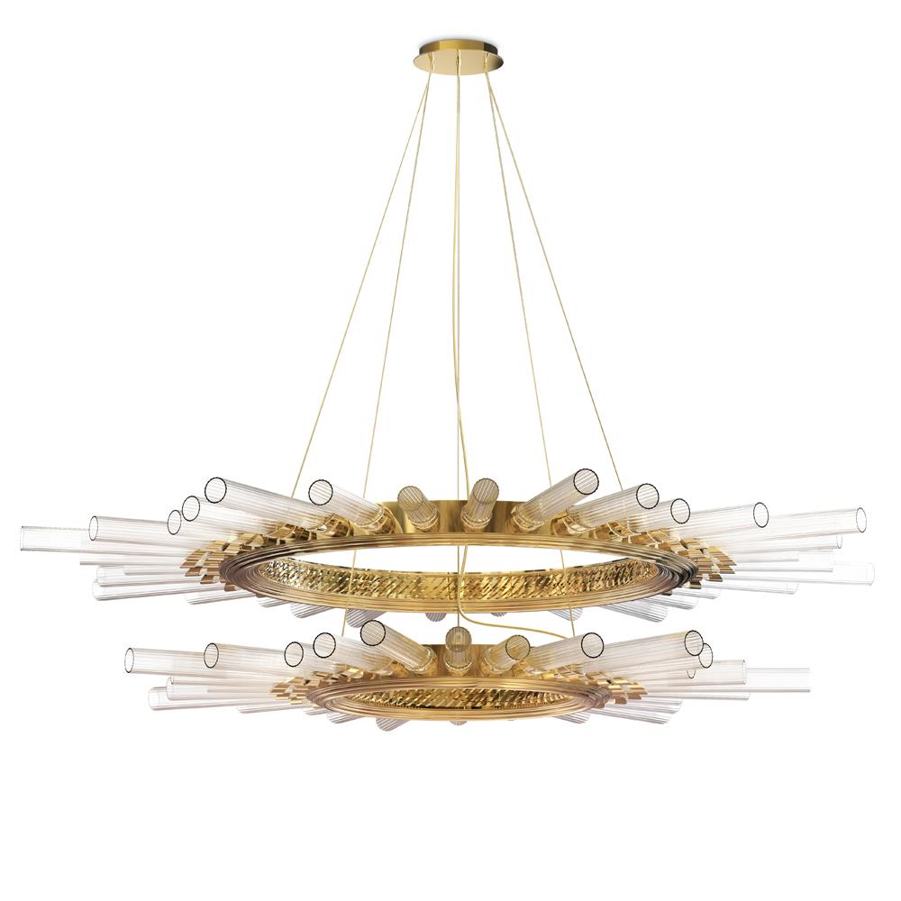 Suspension double anneau d'automne avec cylindres en verre cristal