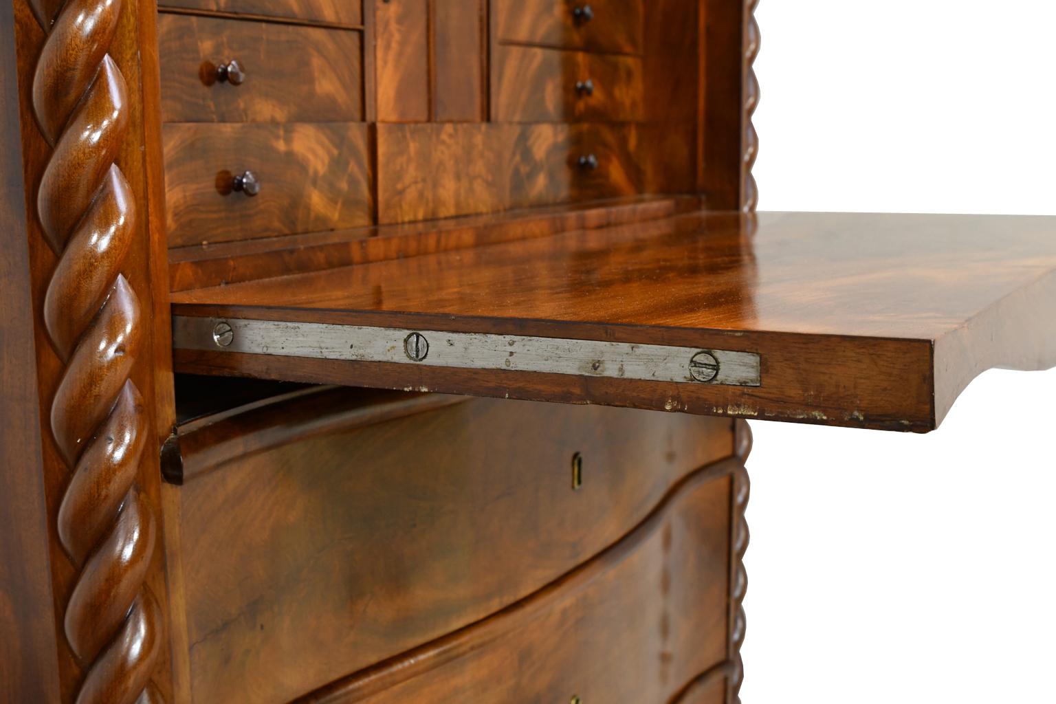 Hand-Carved Fall-Front Desk in West Indies Mahogany, Attrib to Gustav Friederich von Hetsch For Sale