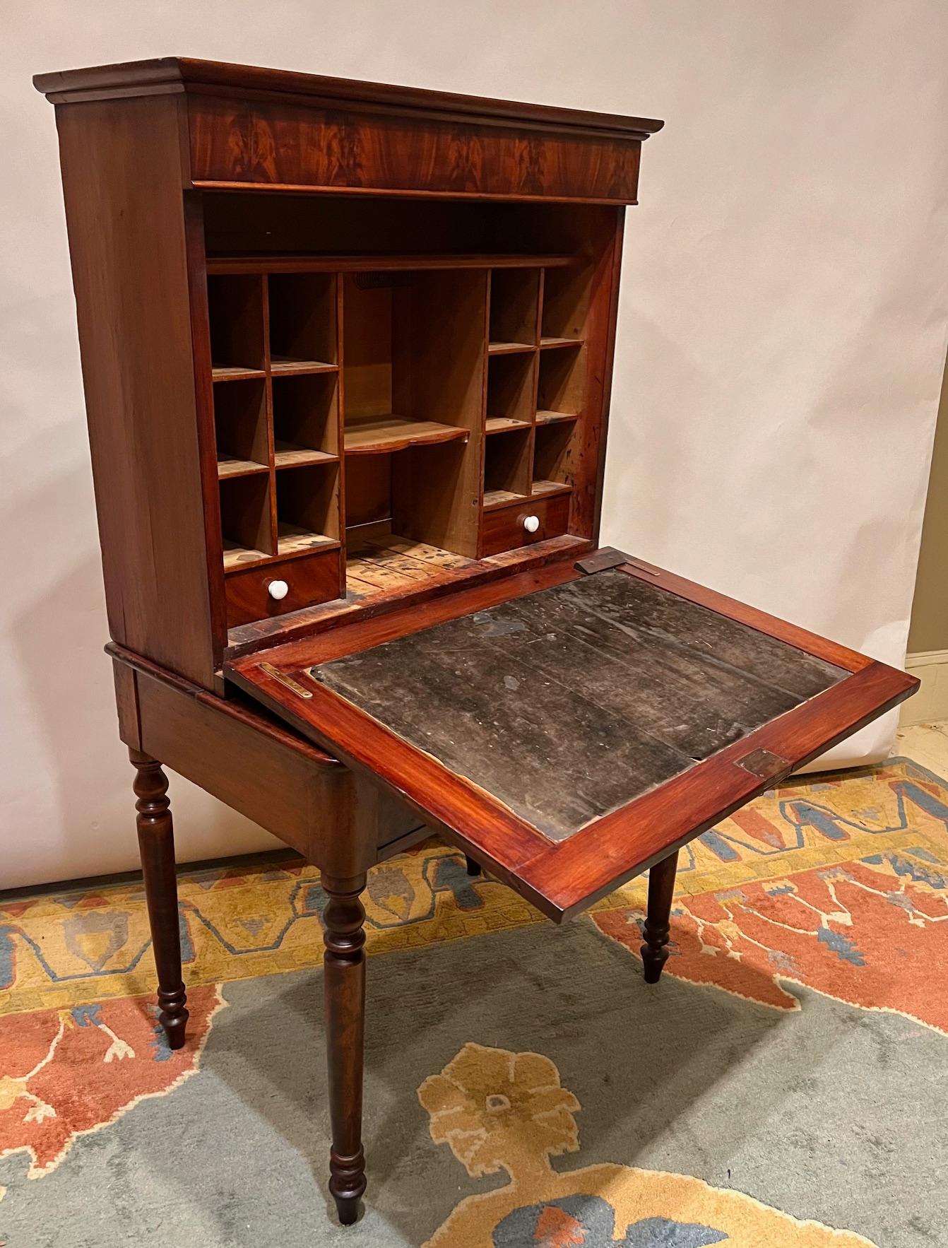 Clerk's desks were a business must-have from the mid-19th to the early 20th Century all over America. We believe this one is from Baltimore. They were used in retail establishments, banks, offices, and on farms. Today these pieces are often used to