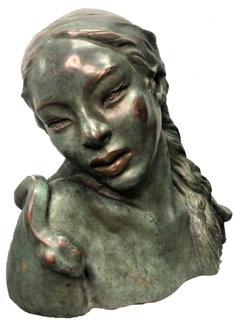 Art déco Fall of Eve, Sculpture Art Déco en bronze patiné multicolore, vers 1920 en vente
