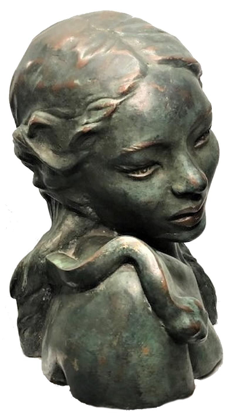 Français Fall of Eve, Sculpture Art Déco en bronze patiné multicolore, vers 1920 en vente