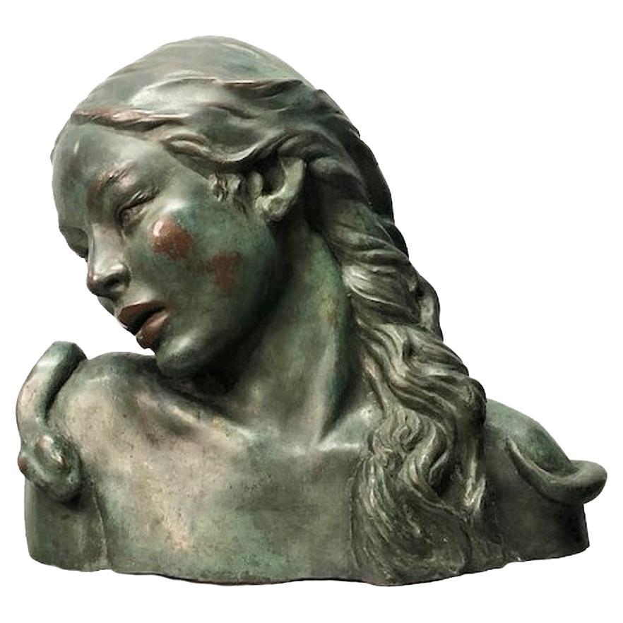 Fall of Eve, Art Deco Multi-Color Patinated Bronze Sculpture, ca. 1920 For Sale