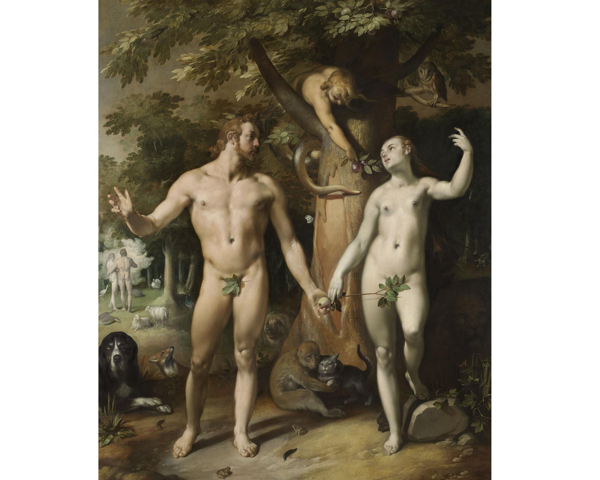 Dutch Fall of Man, after Renaissance Revival Oil Painting by Cornelis Van Haarlem For Sale