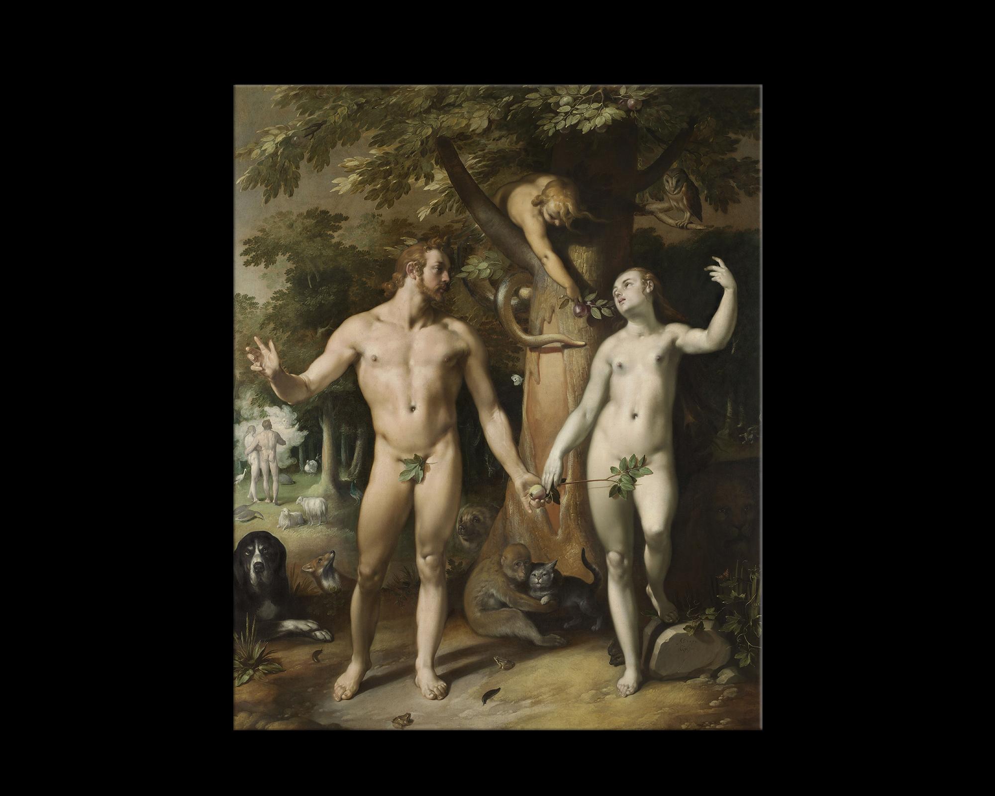 Fall of Man, after Renaissance Revival Oil Painting by Cornelis Van Haarlem In New Condition For Sale In Fairhope, AL