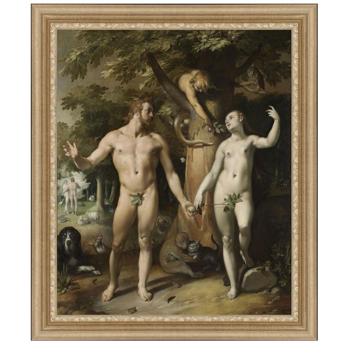 Fall of Man, after Renaissance Revival Oil Painting by Cornelis Van Haarlem For Sale