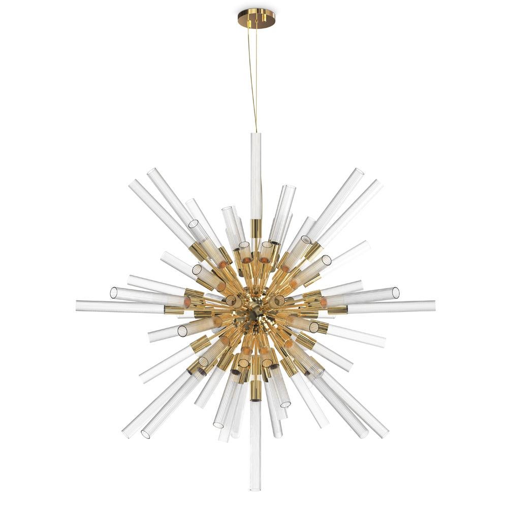 Fall Sputnik Suspension with Crystal Glass Tubes For Sale