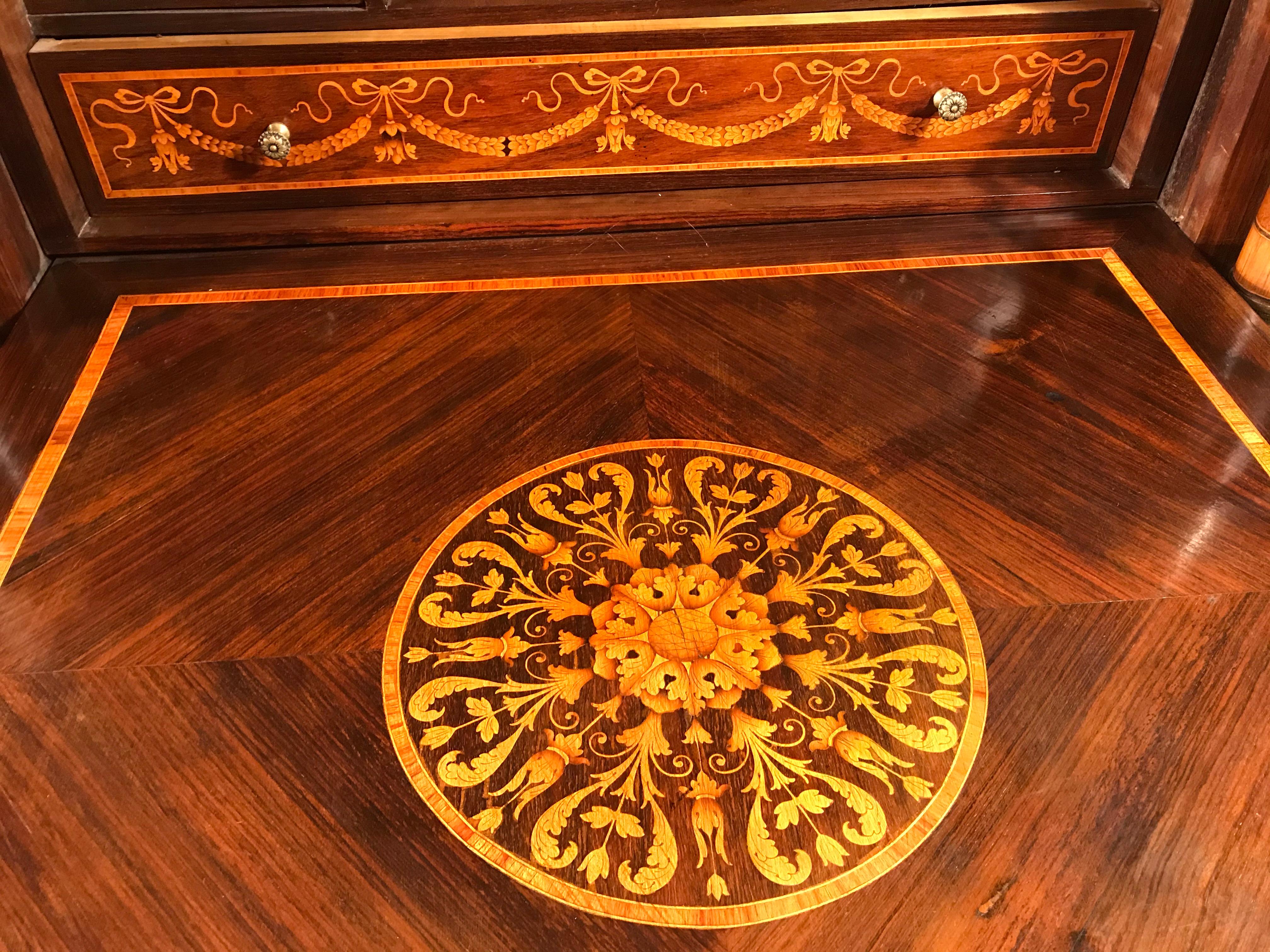 Kingwood Fall Top Desk, Italy 1870-1890, Manner of Giuseppe Maggiolini