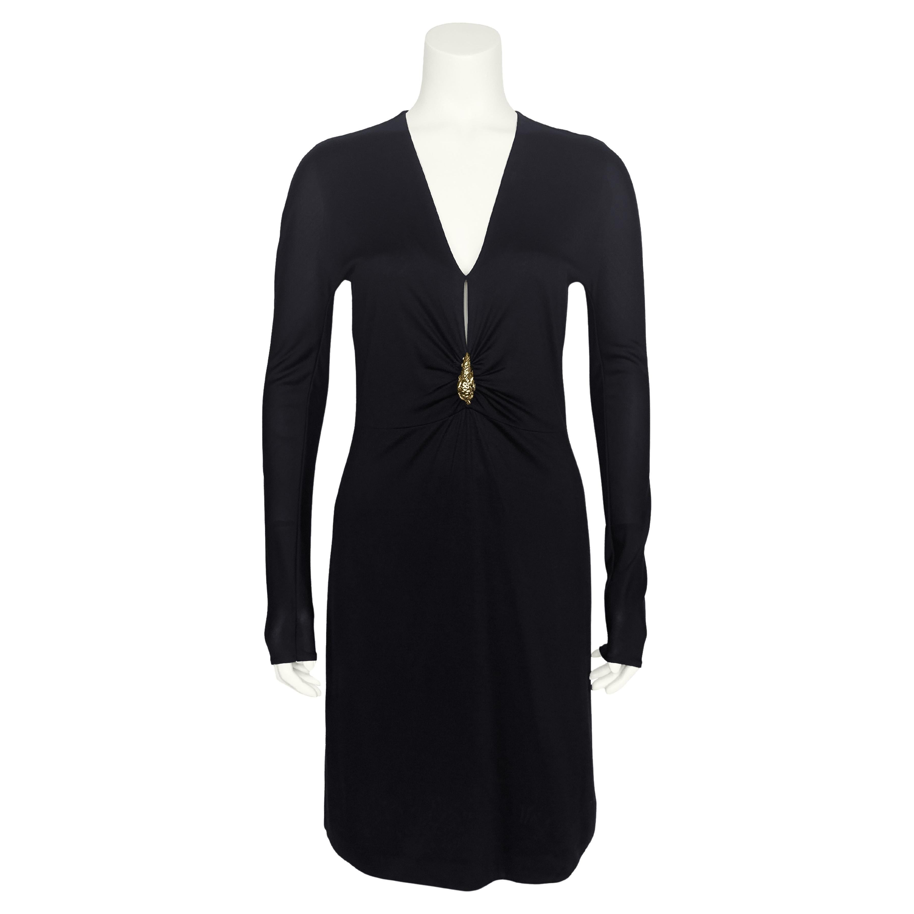 Autunno/Inverno 2000 Gucci by Tom Ford Vestito in jersey nero con testa di tigre dorata in vendita