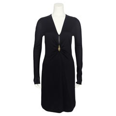 Autunno/Inverno 2000 Gucci by Tom Ford Vestito in jersey nero con testa di tigre dorata