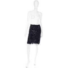 Fall Winter 2000 Valentino Garavani Black Silk Sequin Runway Evening Skirt