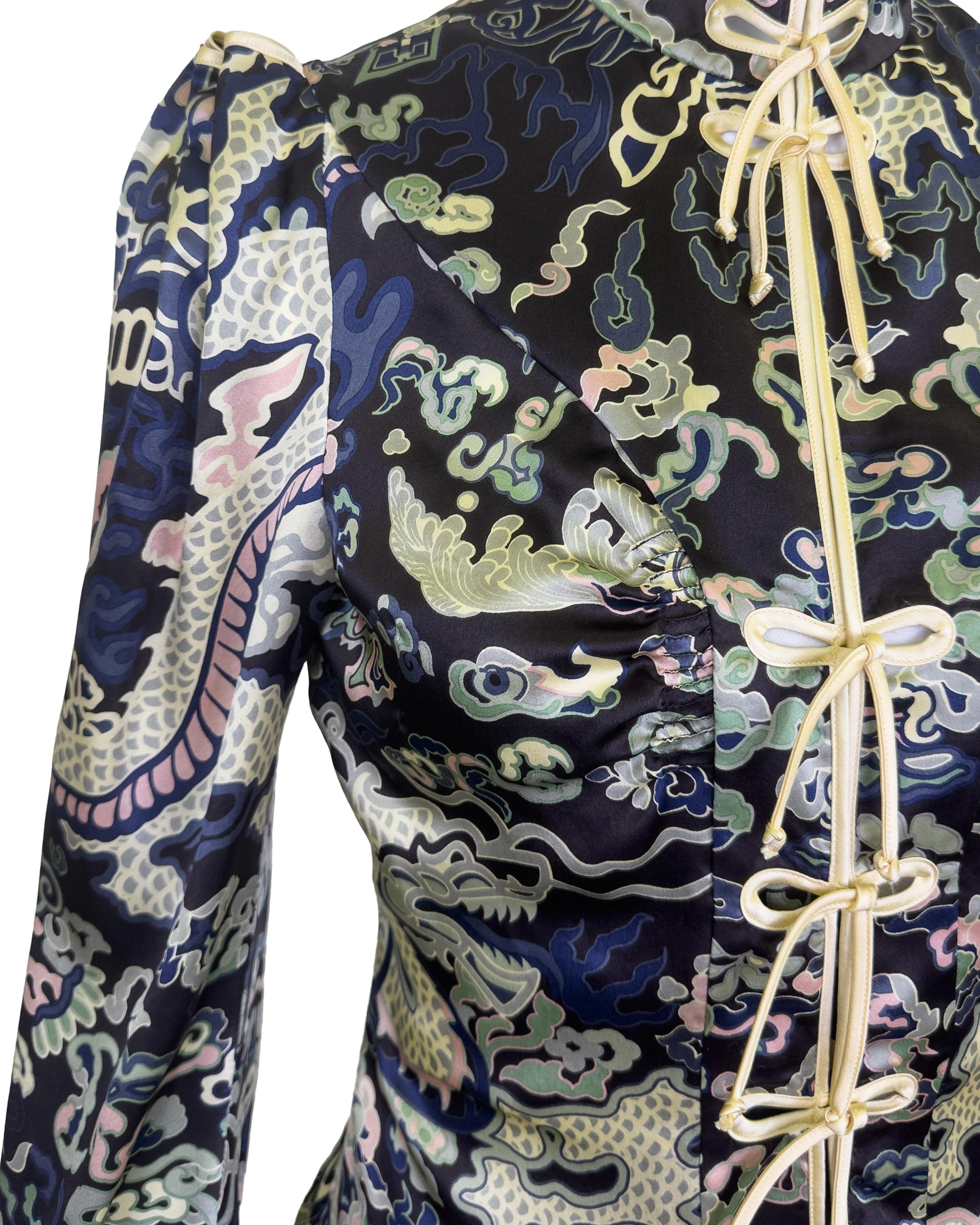 Automne/hiver 2004 Yves Saint Laurent/YSL by Tom Ford Silk Dragon Cheongsam Blouse Bon état - En vente à Toronto, Ontario