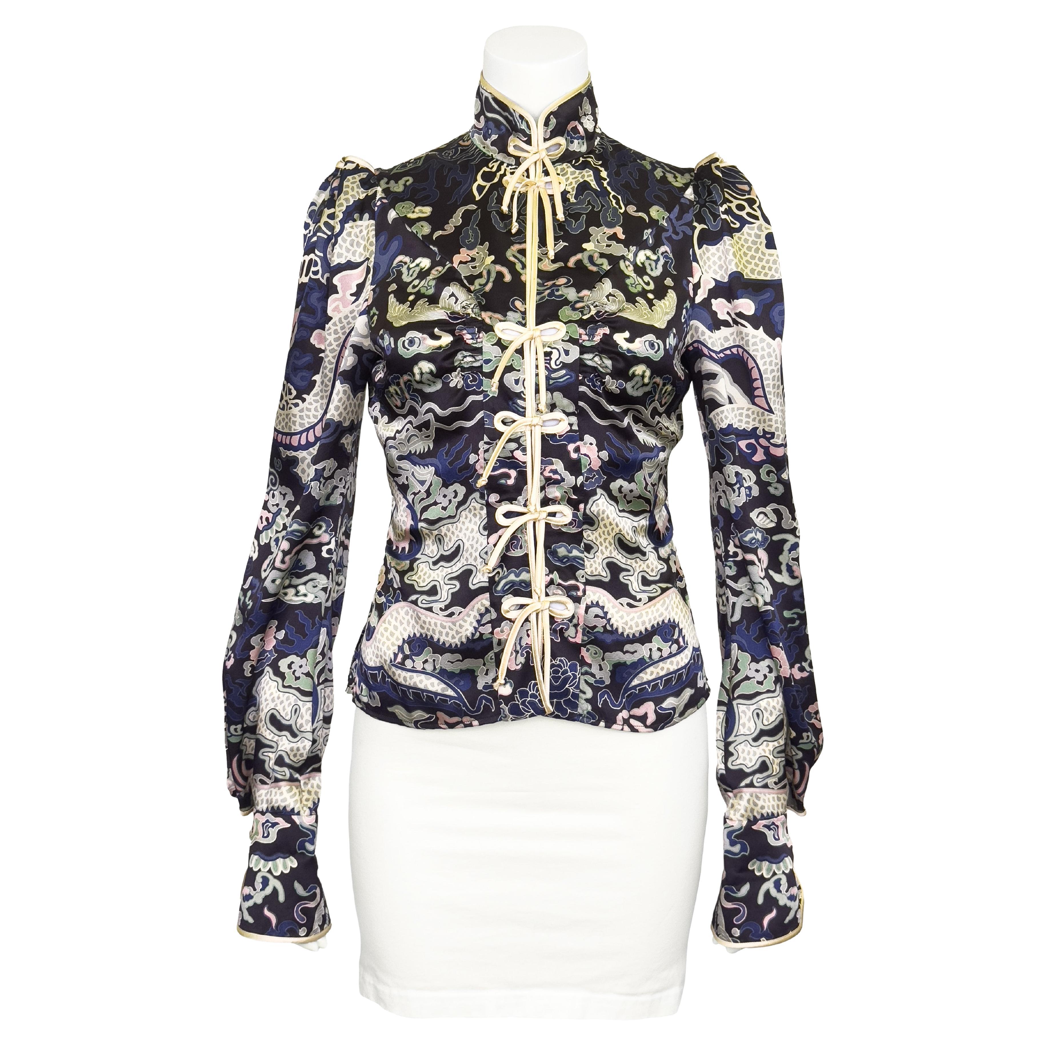 Automne/hiver 2004 Yves Saint Laurent/YSL by Tom Ford Silk Dragon Cheongsam Blouse en vente