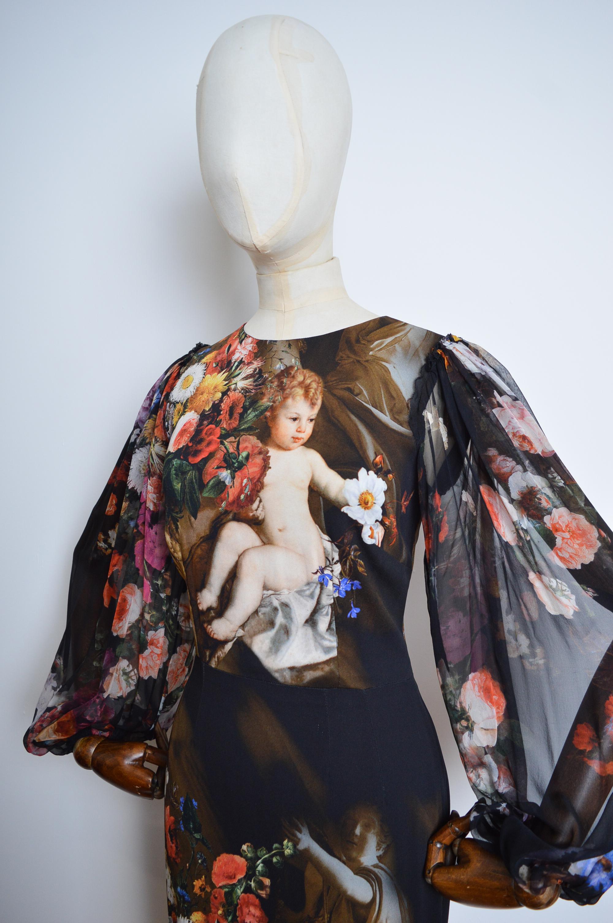 Fall / Winter 2012 DOLCE & GABBANA Runway Floral Baroque sheer Angel Dress In Good Condition For Sale In Sheffield, GB