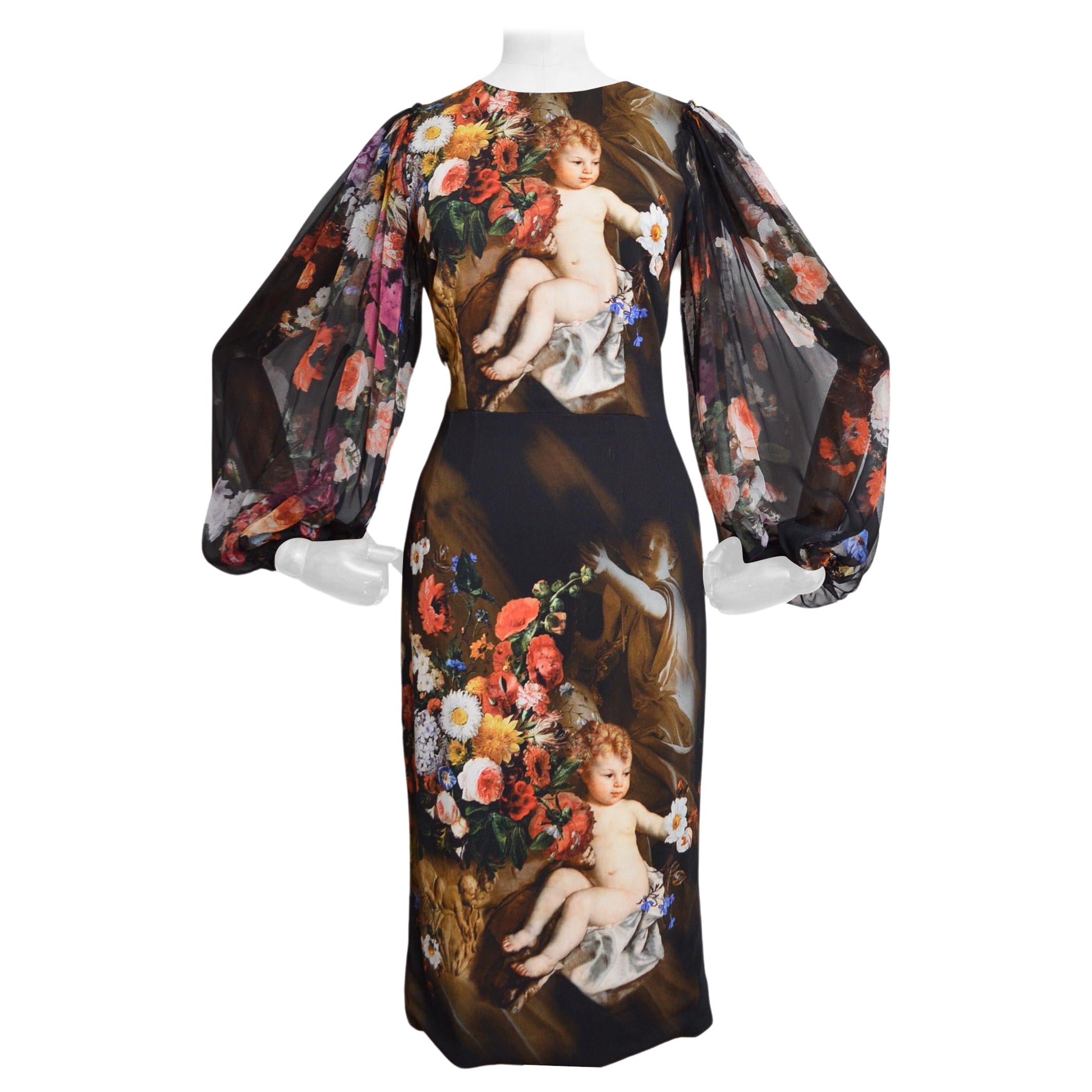 Herbst / Winter 2012 DOLCE 
GABBANA Laufsteg Florales Barockes durchsichtiges Engelskleid im Angebot