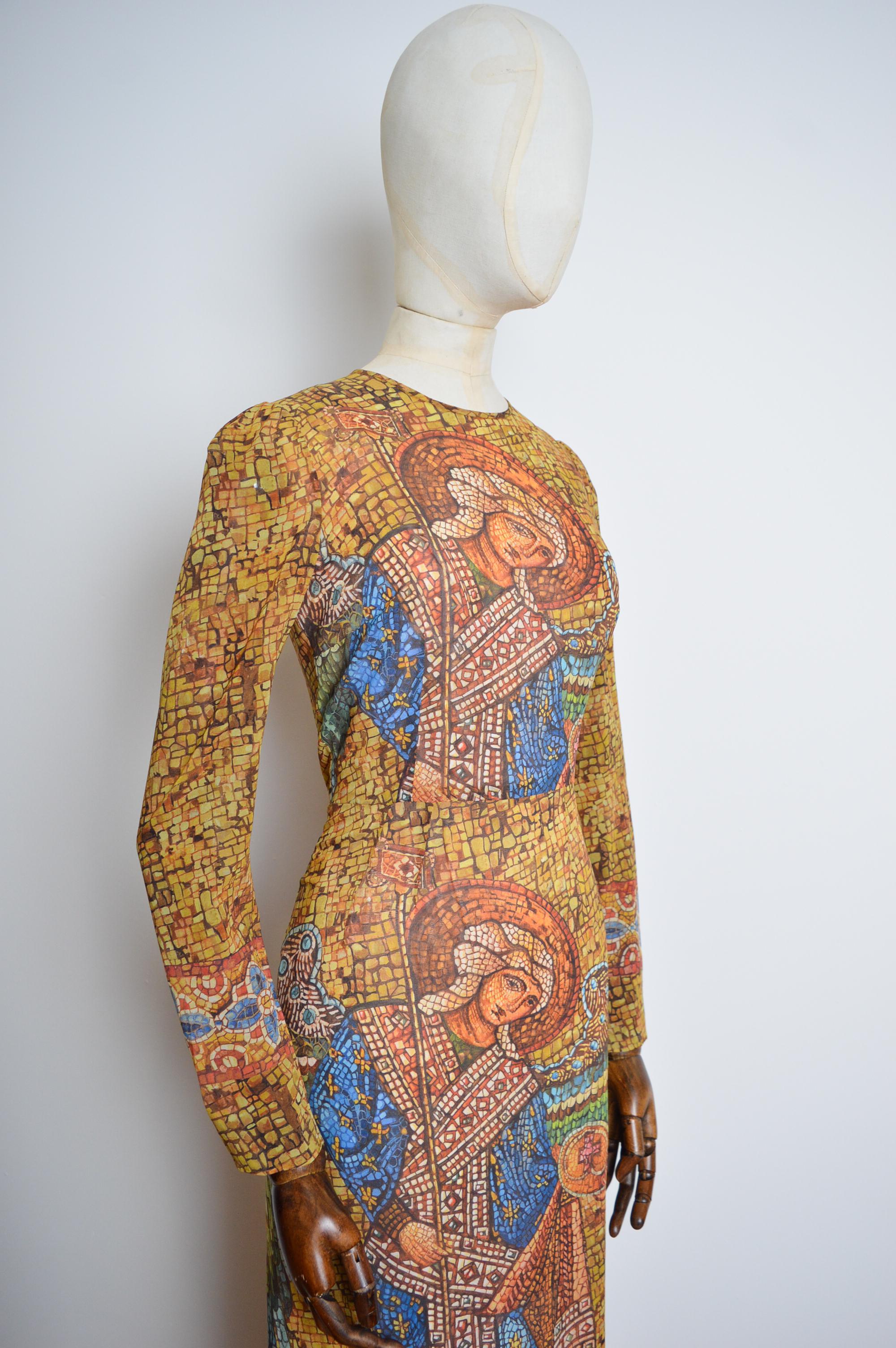Fall / Winter 2013 DOLCE & GABBANA Runway Mosaic Stain Glass Antique Print Dress For Sale 1