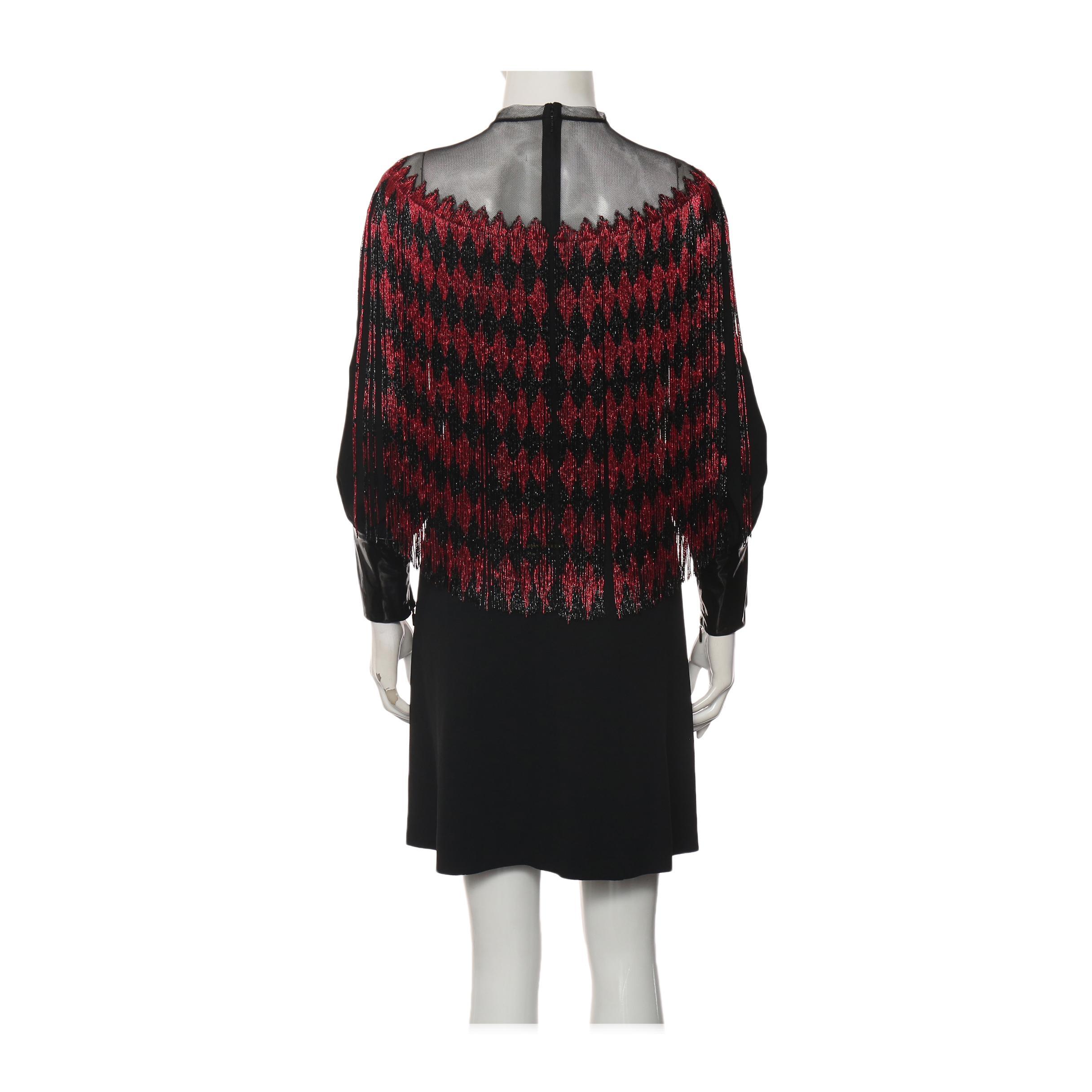 Women's Fall Winter 2019 Gucci Red Black Diamond Beaded Fringe Dress For Sale