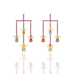 Angels Chandelier Earrings in 18kt Yellow Gold with Rubies Citrine and Sapphires
