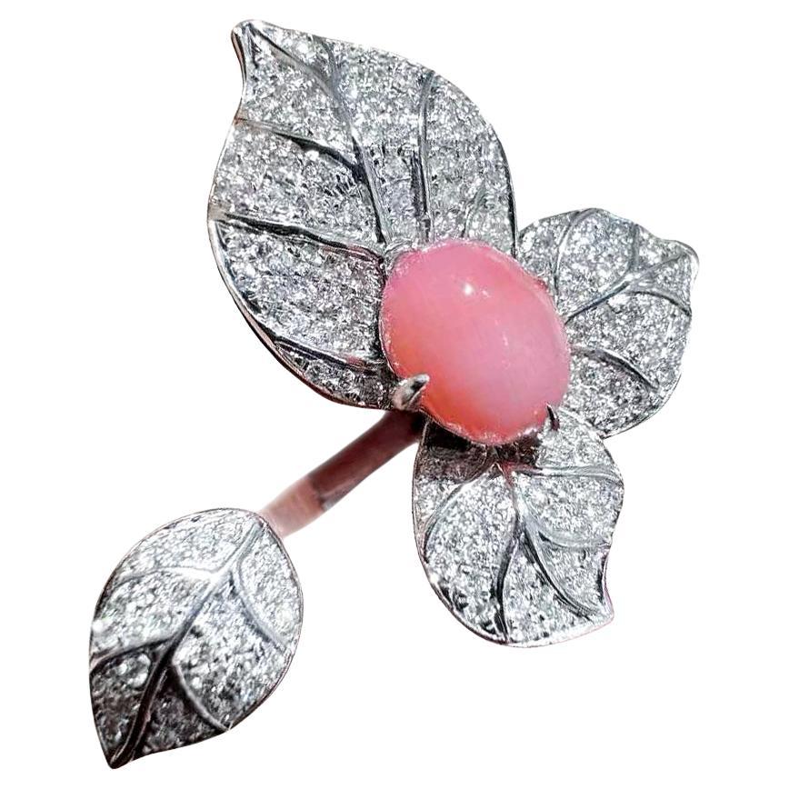 Anello aperto con perla Conchiglia a foglia cadente - 1,58ct