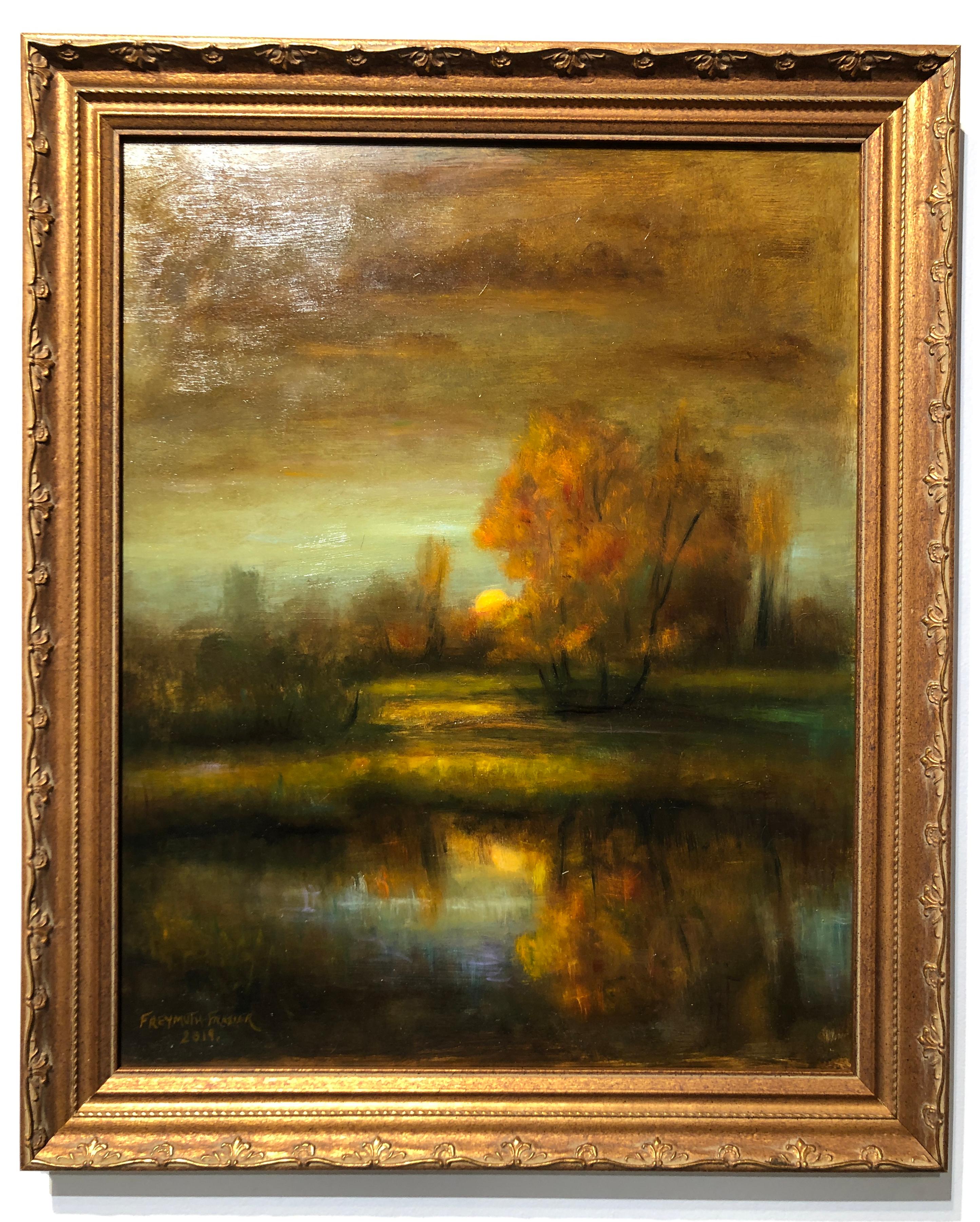 Hand-Painted Falling Reflections Original Oil Painting, Soft Light Reflecting Romantic Colors