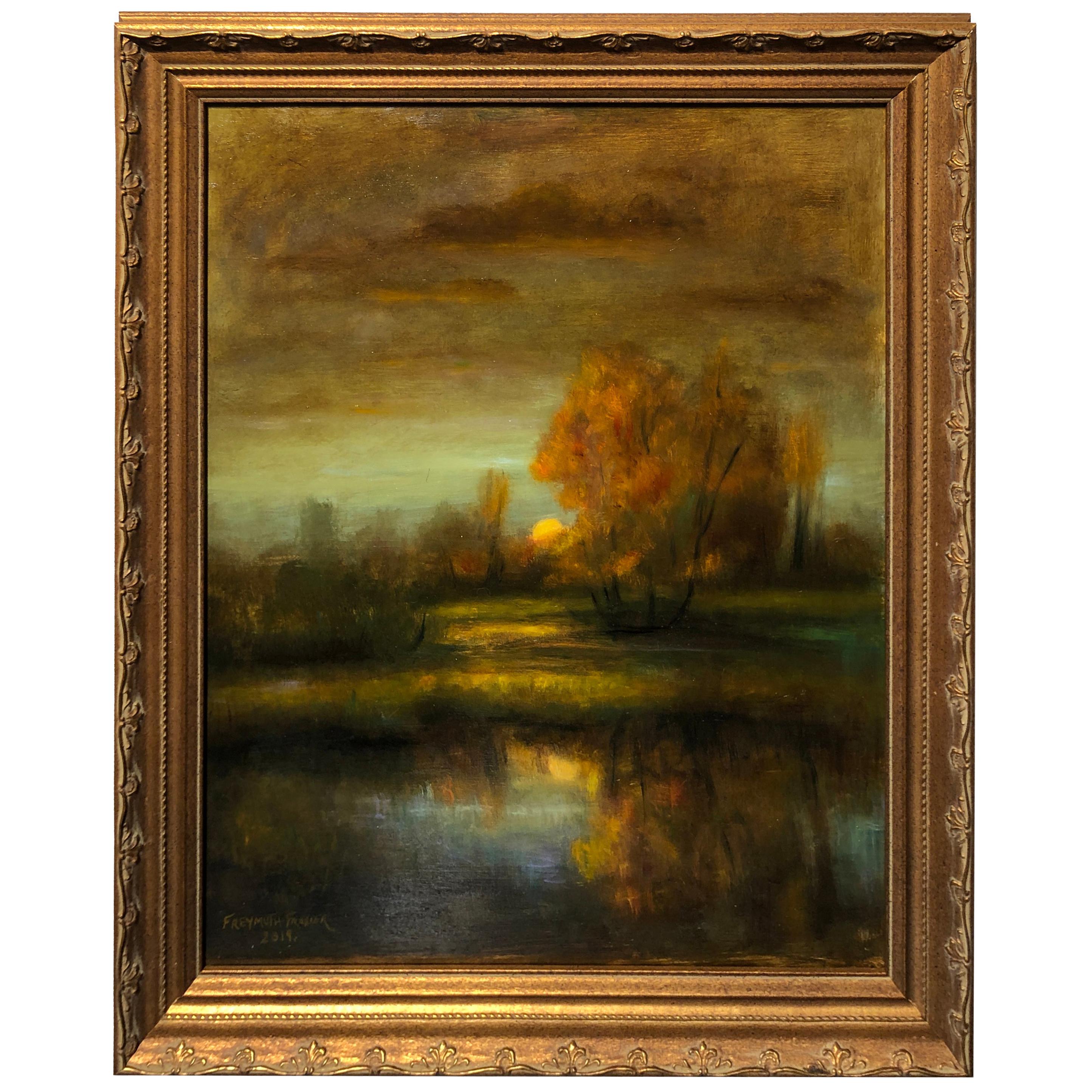 Falling Reflections Original Oil Painting, Soft Light Reflecting Romantic Colors