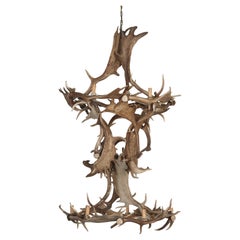 Fallow Deer Antler Chandelier, Probably English, Very Large 10-Light 2-Tier
