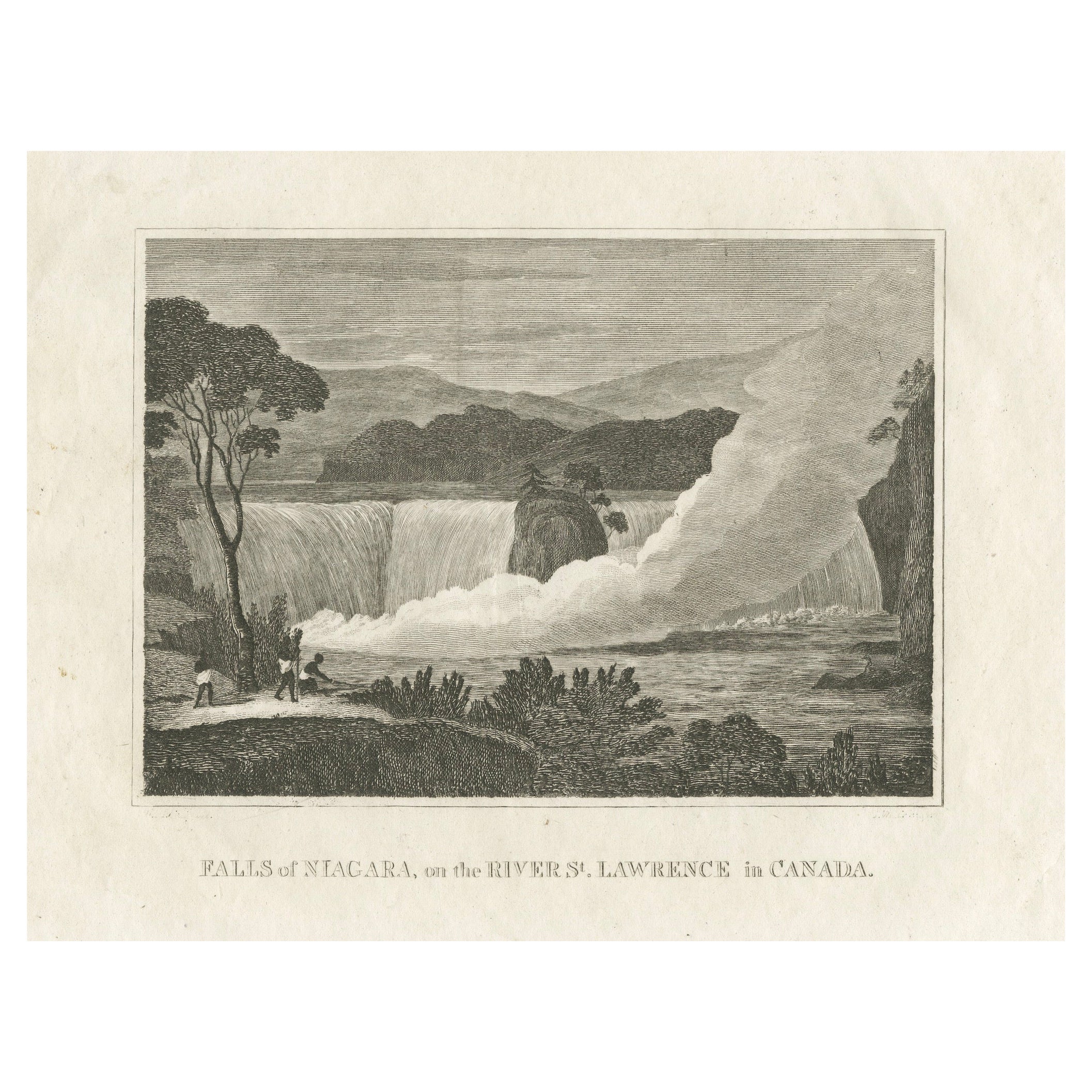 Cataratas del Niágara, río San Lorenzo, Canadá - Grabado publicado en 1816