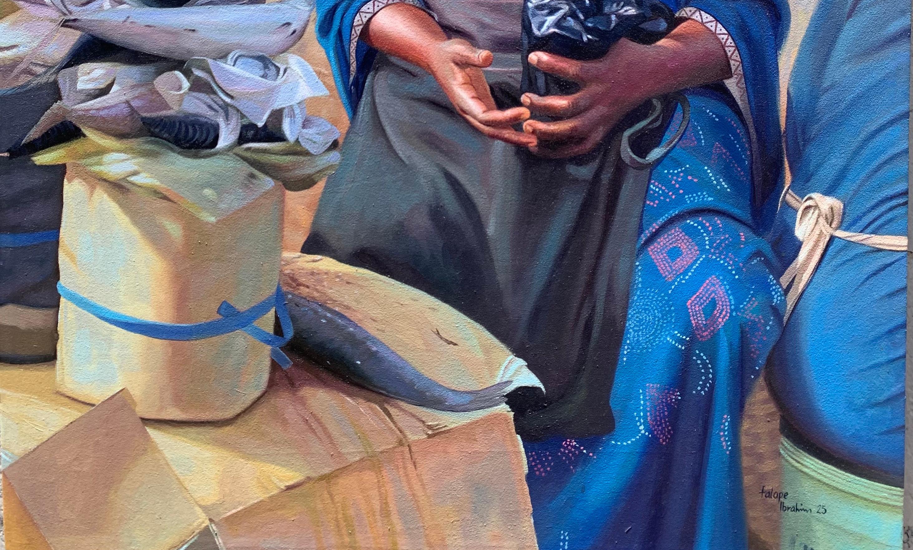 Money Bag - 21e siècle, Contemporain, Figuratif, Hyperréalisme, Marché de l'Afrique - Réalisme Painting par Falope Ibrahim