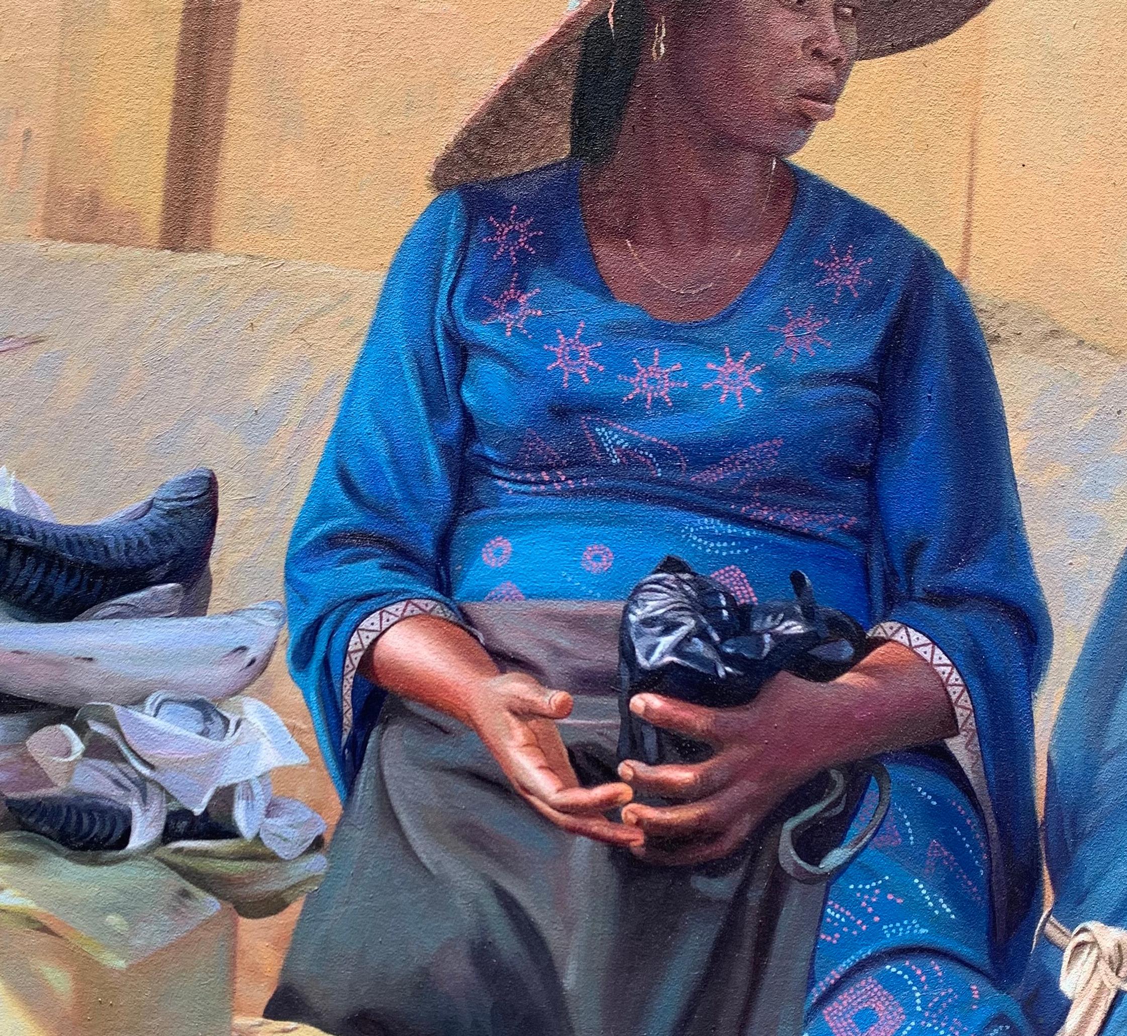 Money Bag - 21e siècle, Contemporain, Figuratif, Hyperréalisme, Marché de l'Afrique - Marron Figurative Painting par Falope Ibrahim