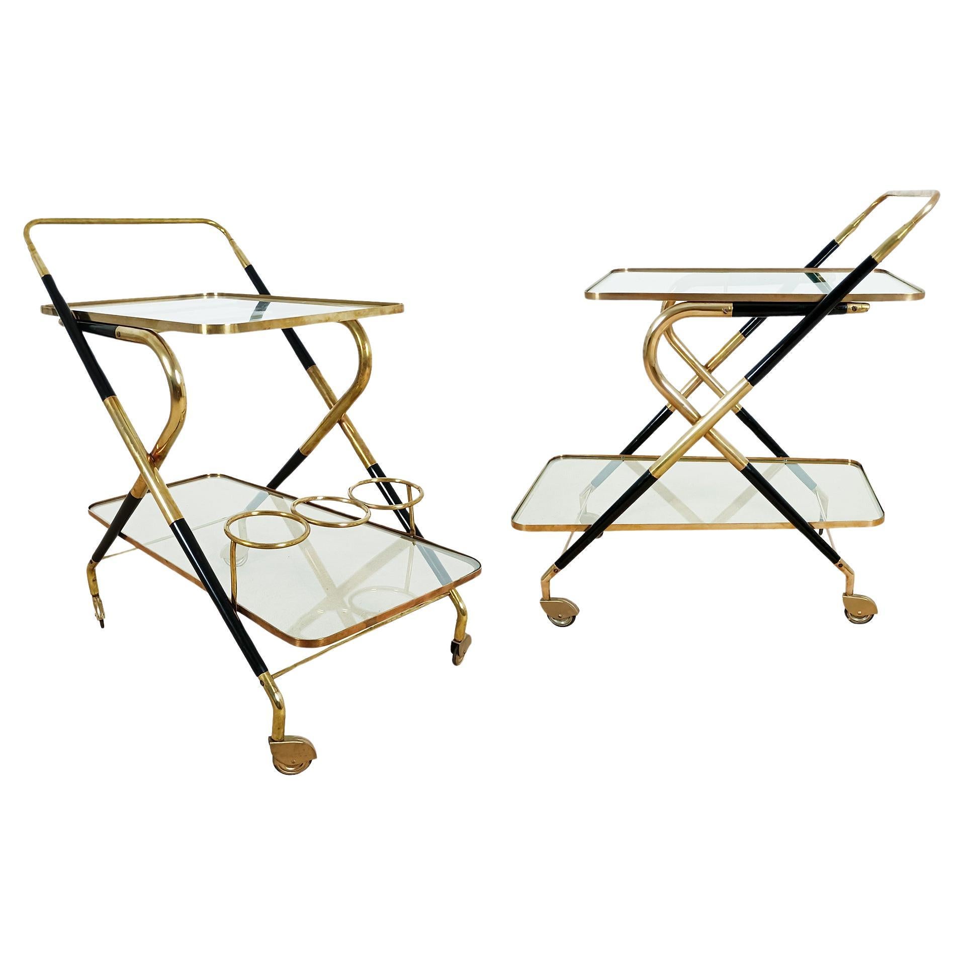 False pair of bar carts by Cesare Lacca - Italy 1950 For Sale