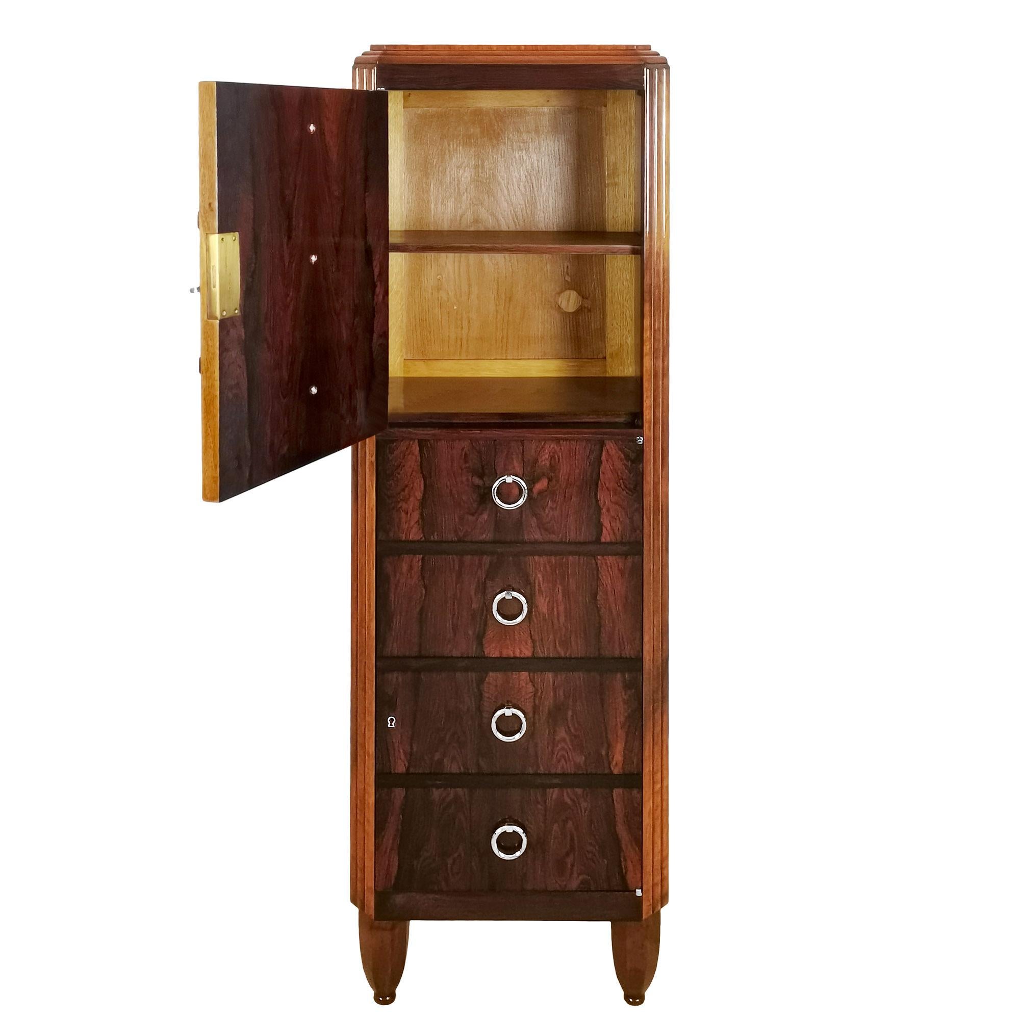 Polished False Art Deco “Semainier” with Doors in Solid Oak - France, 1920-25 For Sale