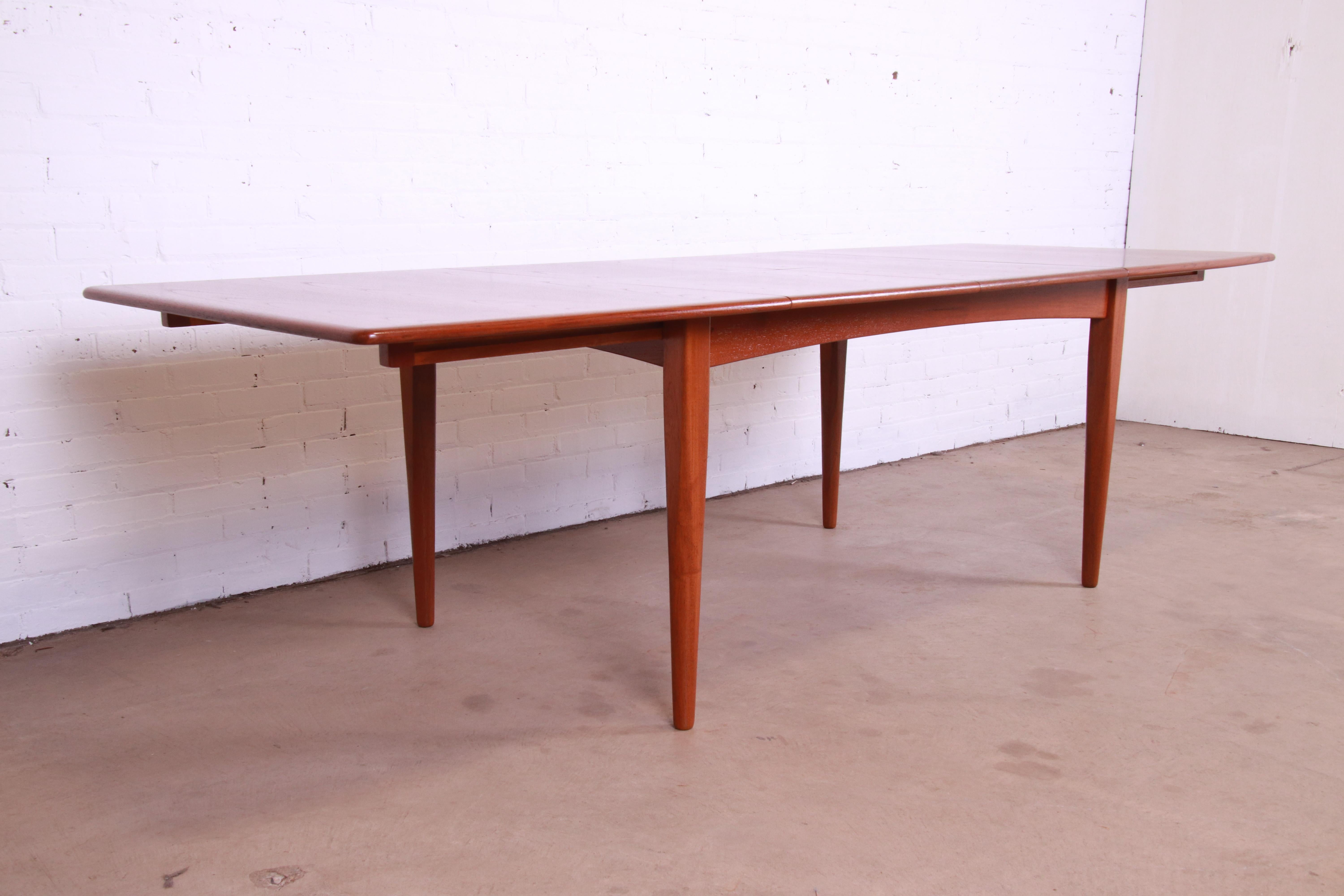 20th Century Falster Danish Modern Teak Boat-Shaped Extension Dining Table, Newly Refinished