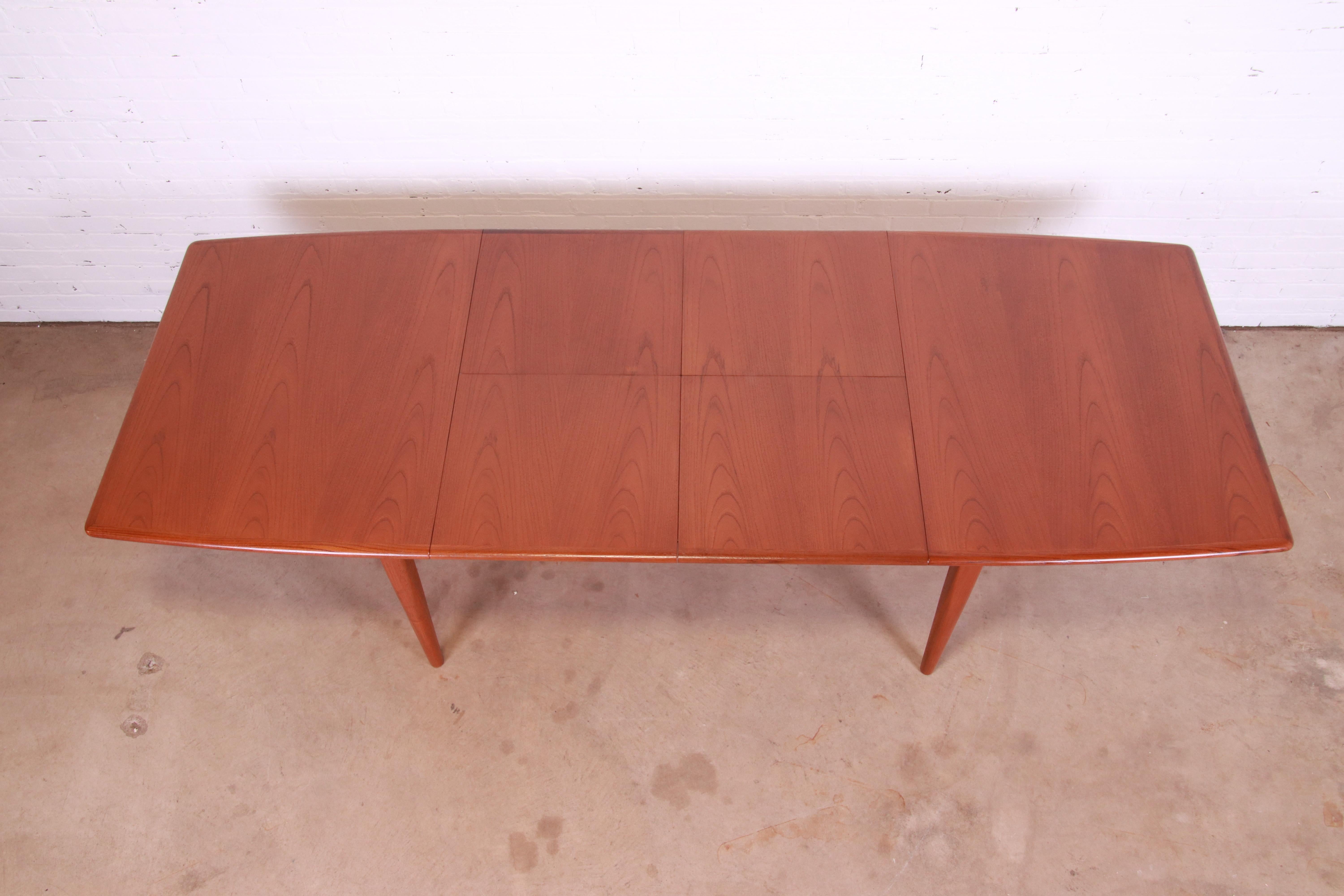 Falster Danish Modern Teak Boat-Shaped Extension Dining Table, Newly Refinished 1