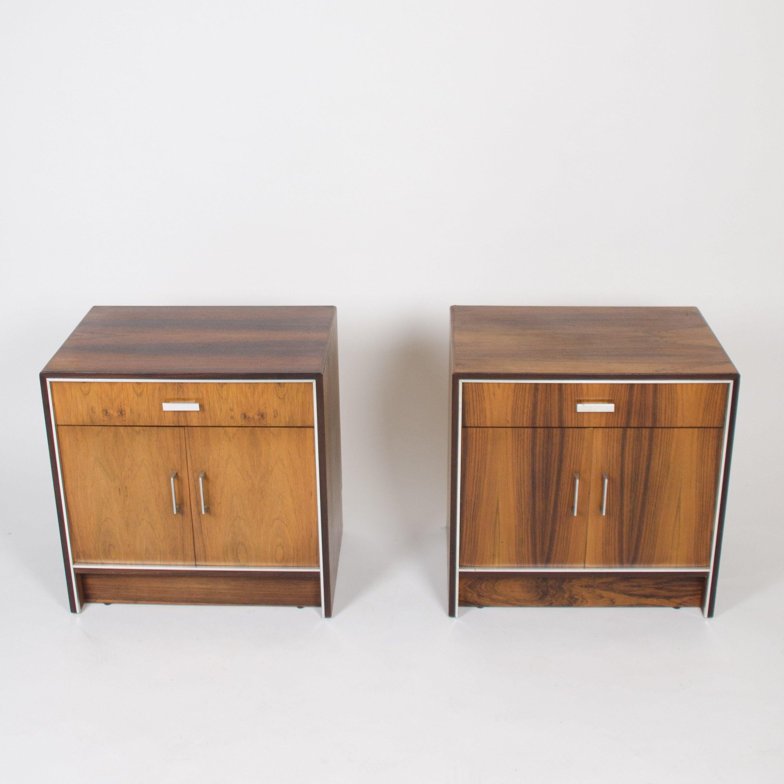 Listed for sale is a delightful pair of bedside cabinets / small dressers by Falster of Denmark, made from Brazilian Rosewood.The pieces were purchased from Maurice Villency, a high end furniture store that was known for importing high quality