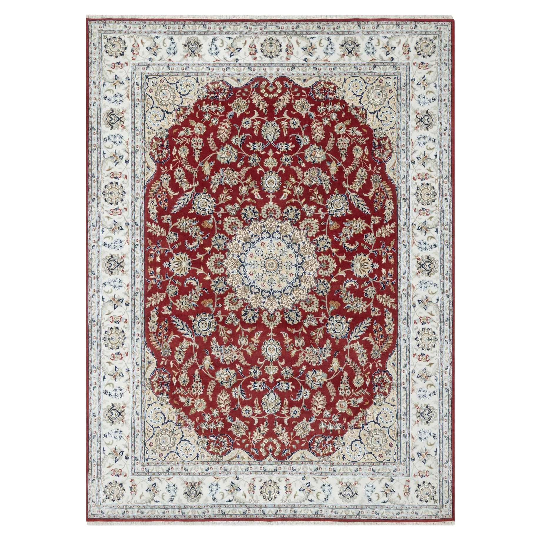 Falu Red Nain Design Hand Knotted Wool and Silk 250 KPSI Oriental Rug 8'9" x 12'