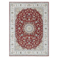 Falu Red Nain Design Hand Knotted Wool and Silk 250 KPSI Oriental Rug 8'9" x 12'