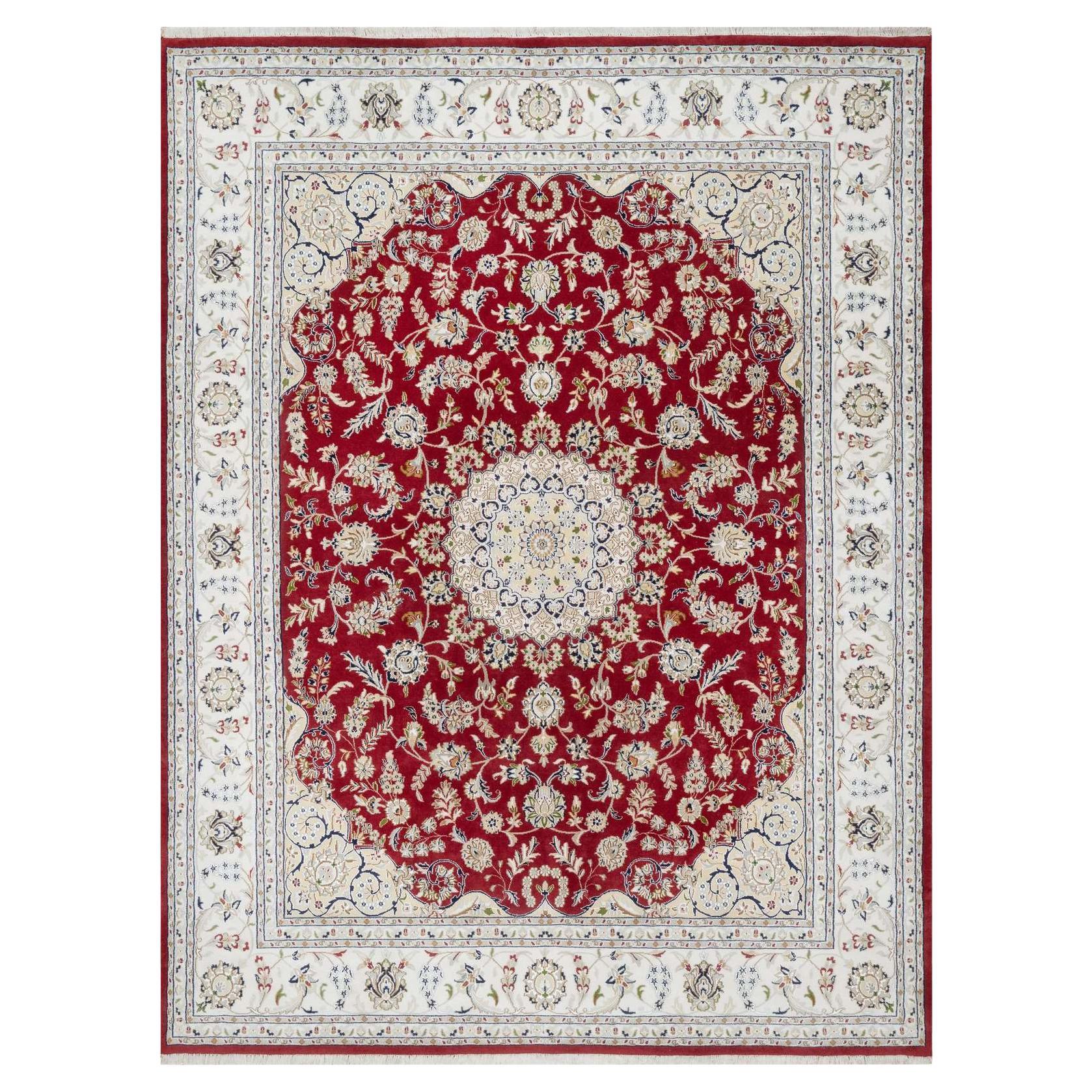 Falu Red Wool and Silk 250 KPSI Nain Design Hand Knotted Rug 7'10" x 10'3"