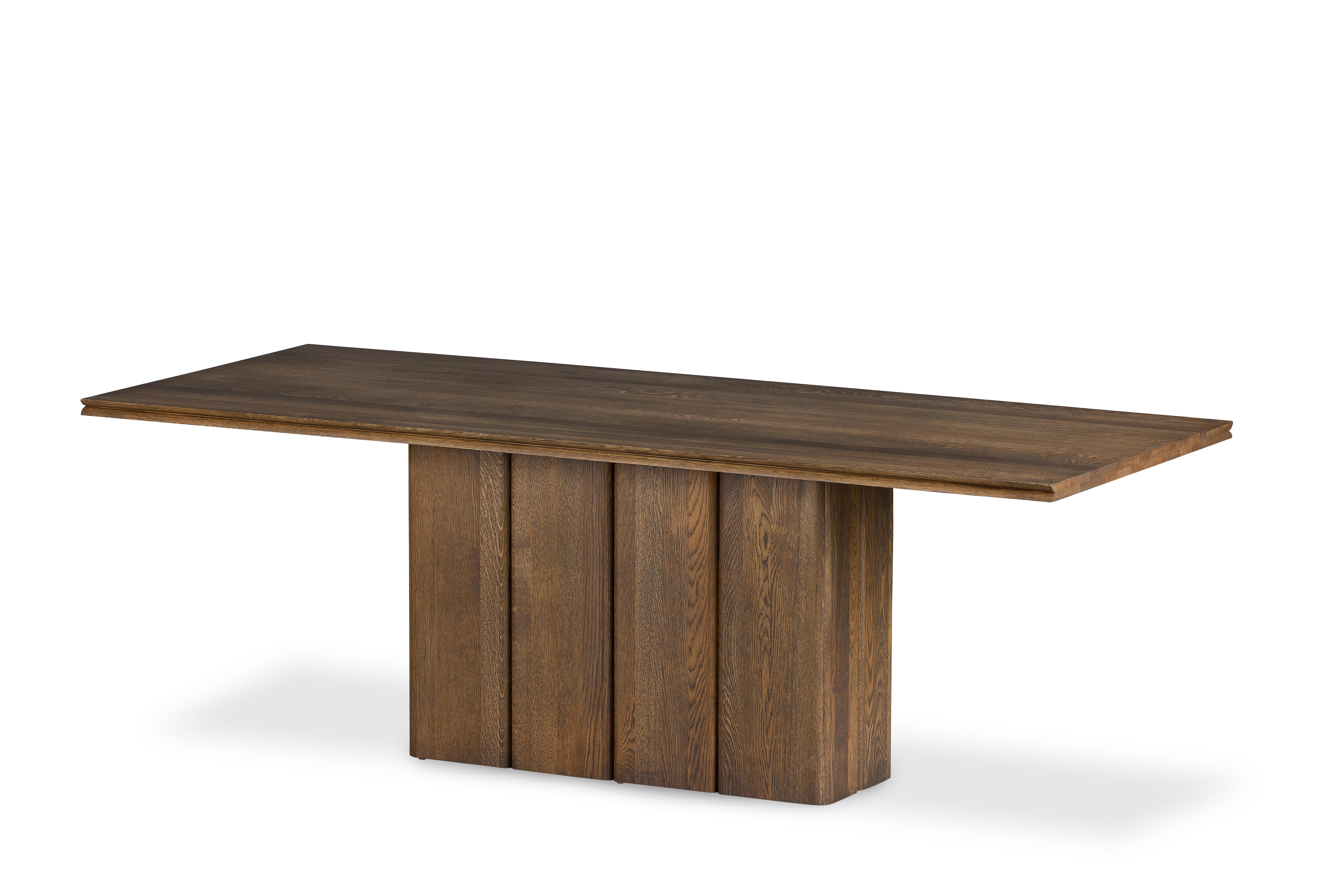 Huilé Fam Solid Wood Oak Rectangular 6 Person Dining Table Charcoal en vente
