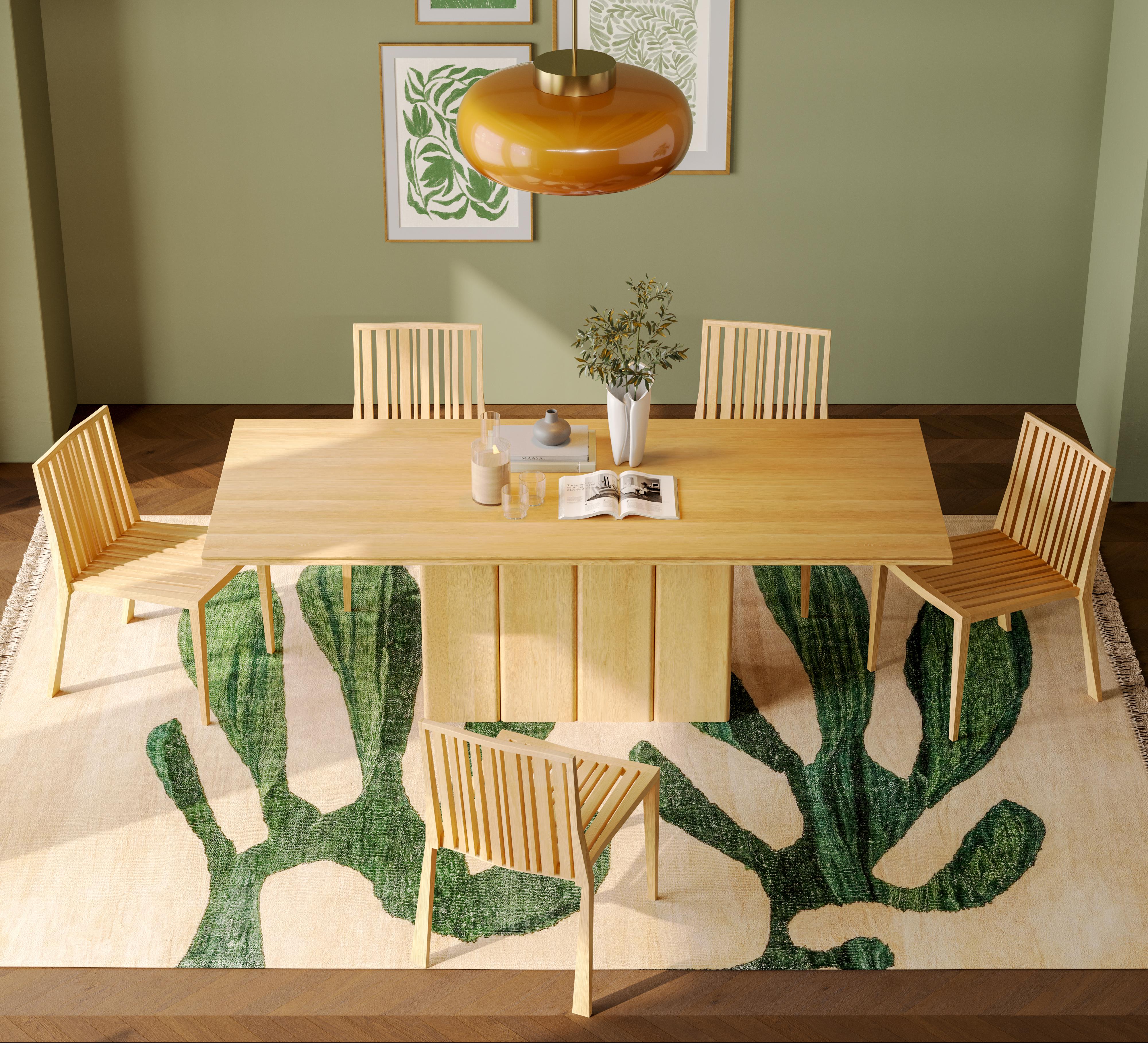 Fam Solid Wood Oak Rectangular 6 Person Dining Table with Blue Edge (Table à manger rectangulaire pour 6 personnes en bois massif avec bord bleu) Neuf - En vente à Okmeydanı, TR