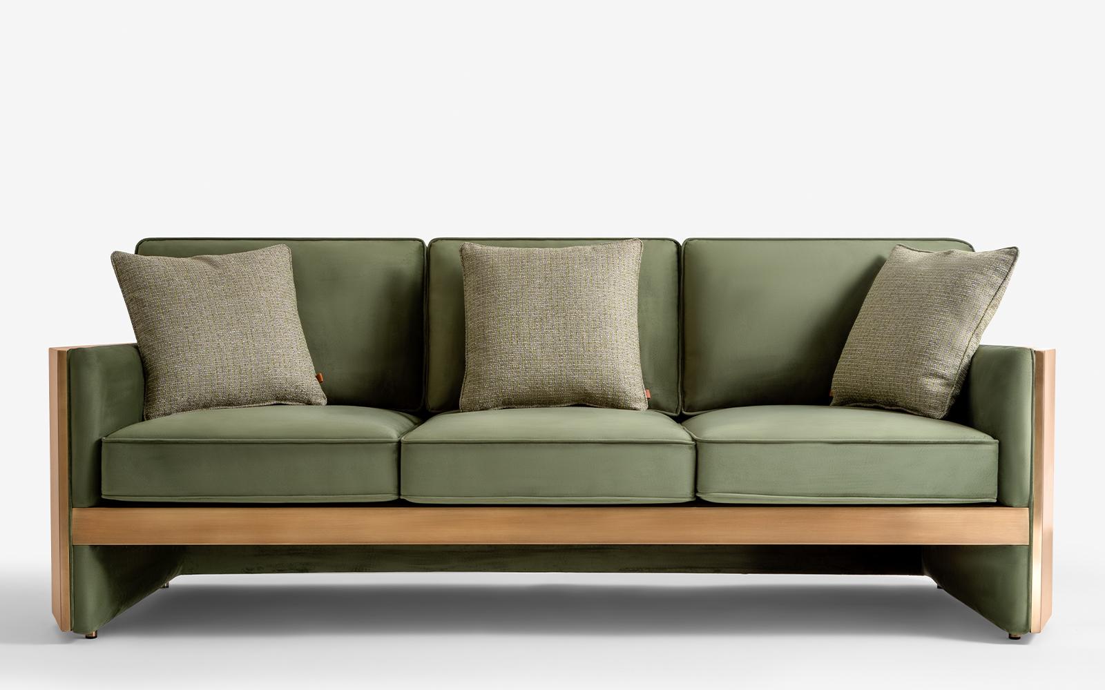 Modern Famed Bold Brass Three Seater Sofa For Sale