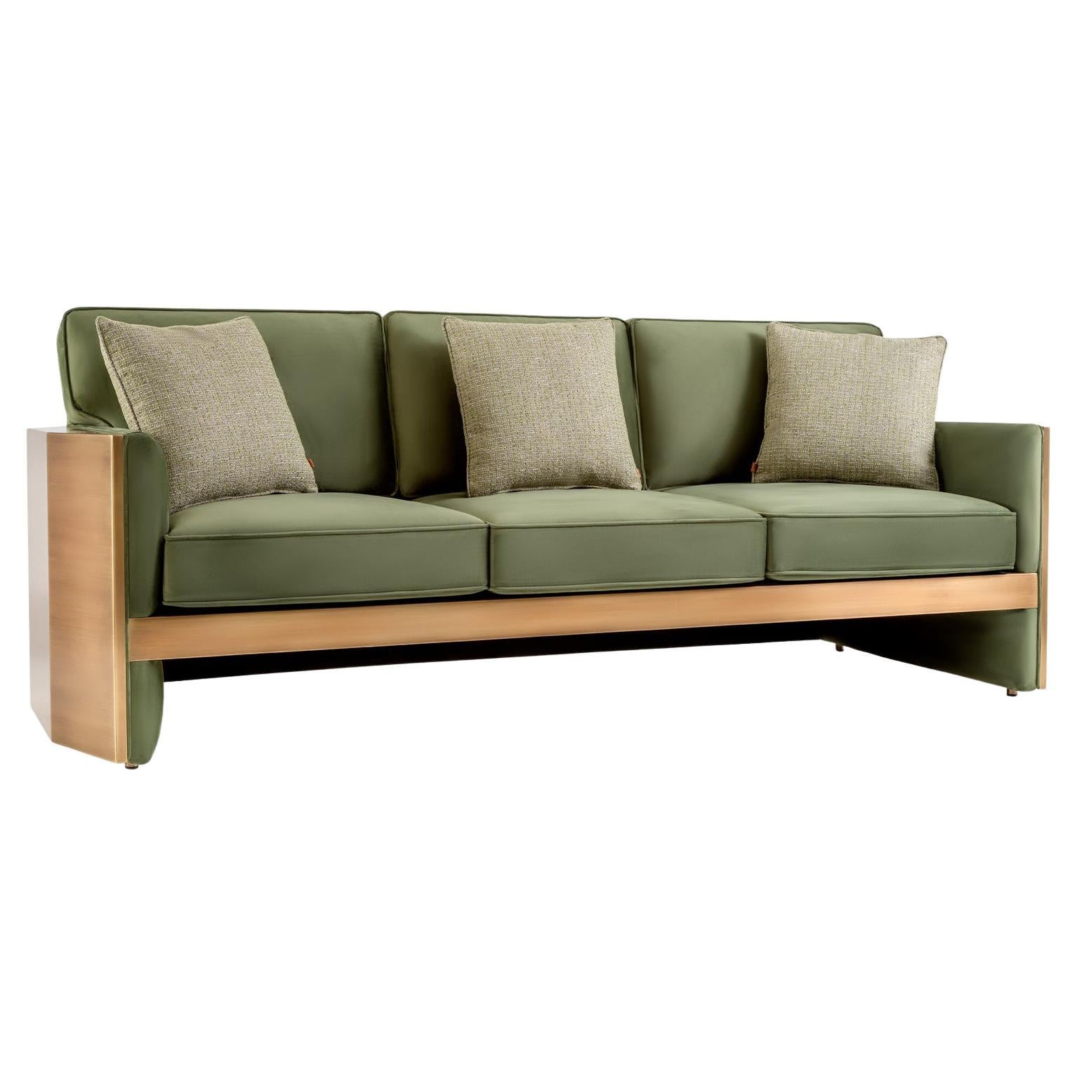 Famed Bold Brass Three Seater Sofa For Sale